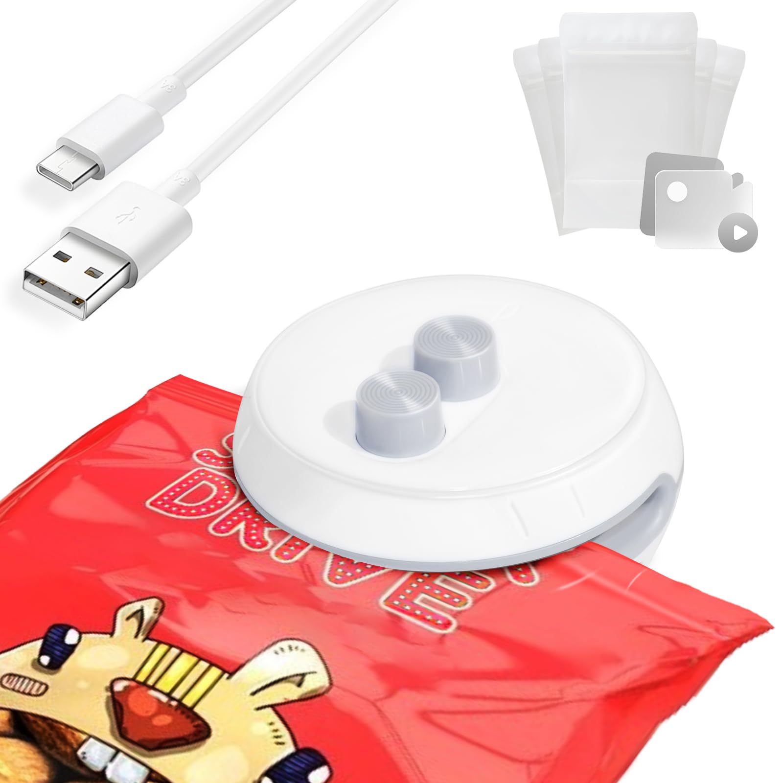 4-in-1 Mini Bag Sealer with Heat Seal & Cutter | Rechargeable Handheld Food Storage Sealer for Snacks, Cookies & Plastic Bags | Magnetic Portable Resealer for Home & Kitchen Use | Keep Food Fresh Longer