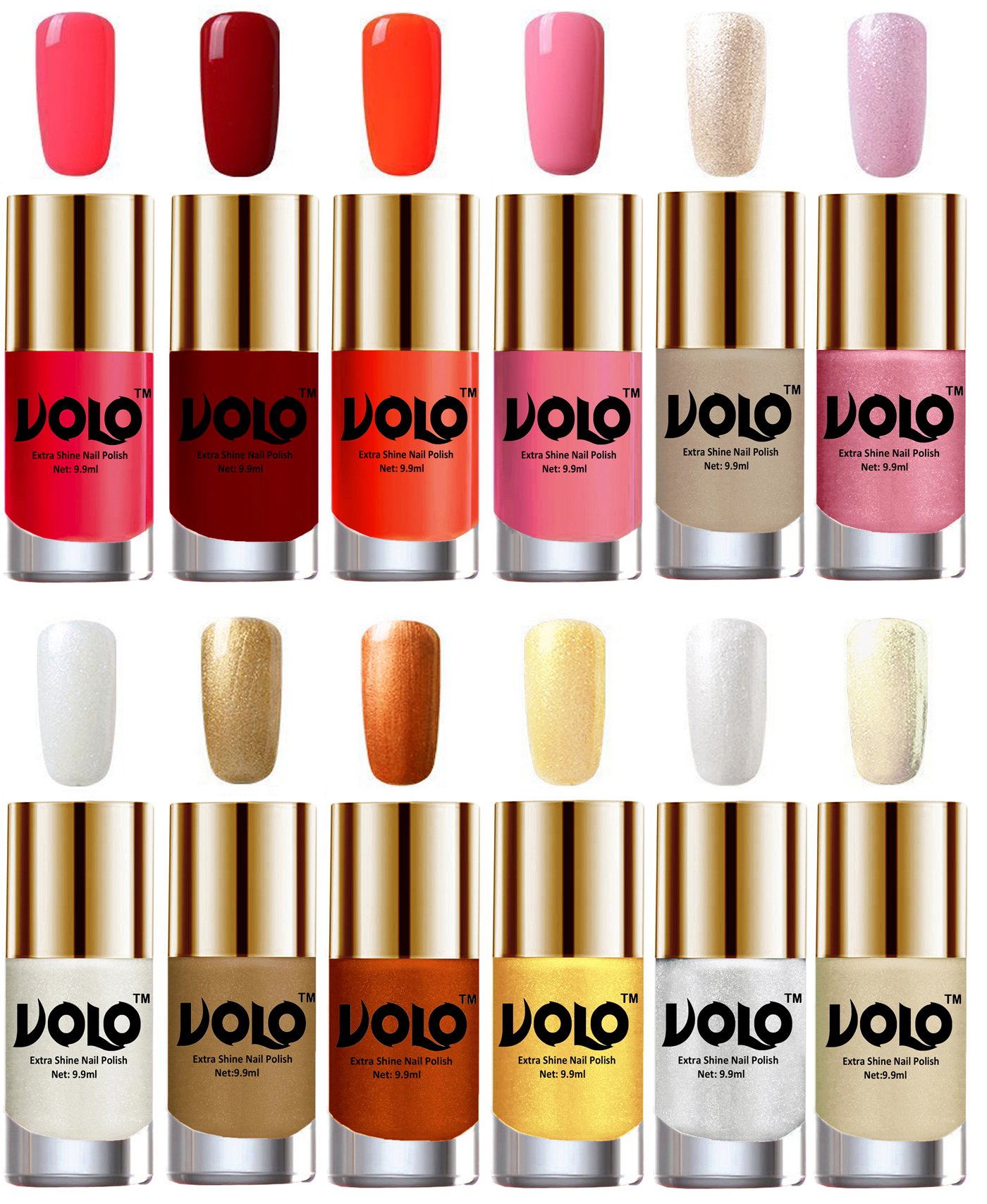 VOLO Luxury Super Shine Nail Polish Set - 12 Vibrant Long Lasting Colors for Manicure & Pedicure | Perfect for Salon, Home Use, Parties & Gifts