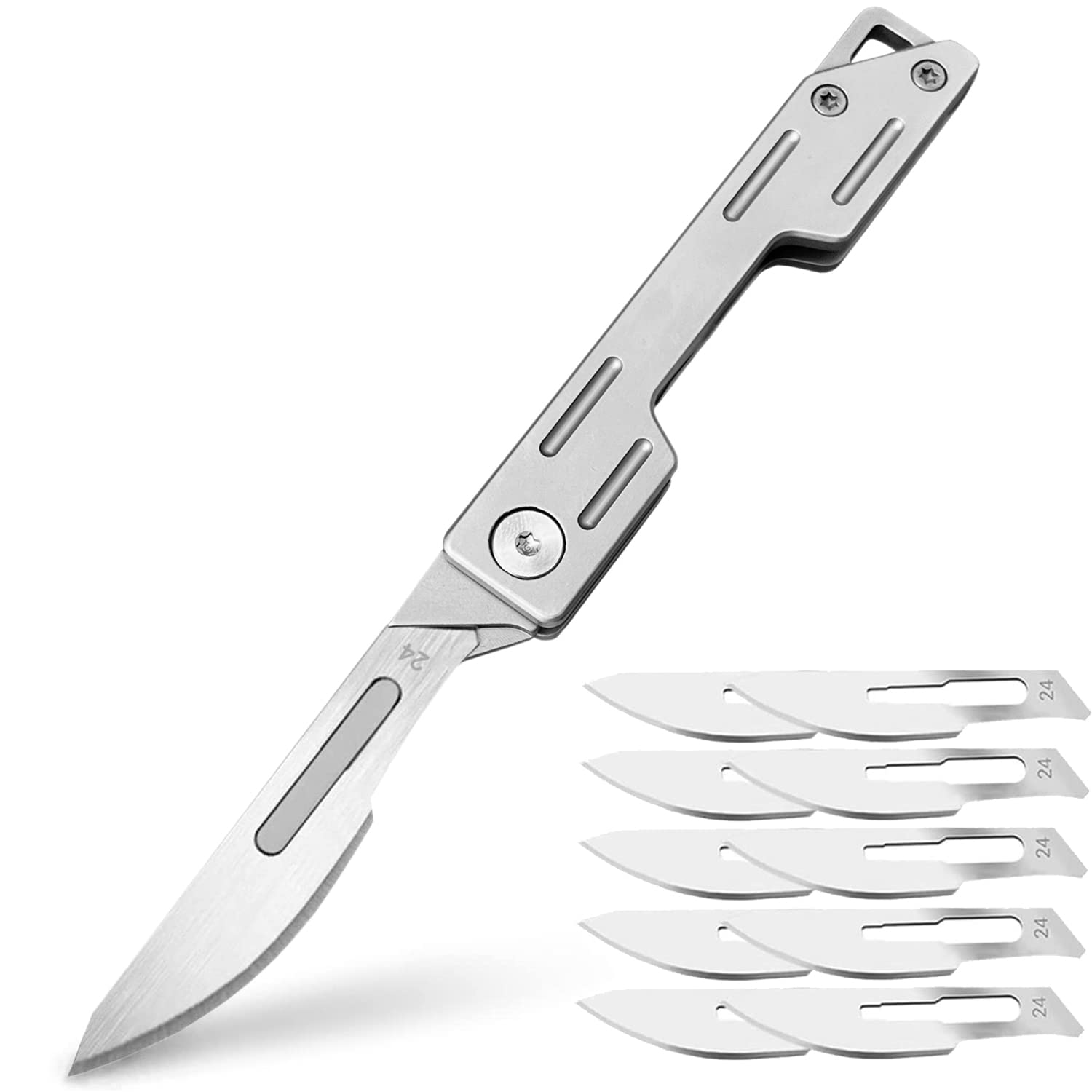 Folding Scalpel Knife - Compact Pocket Knife for Men with 10pcs #24 Replaceable Blades | EDC Utility Knife, Surgical & Outdoor Skinning Tool | Perfect for Camping, Hiking, and Everyday Carry