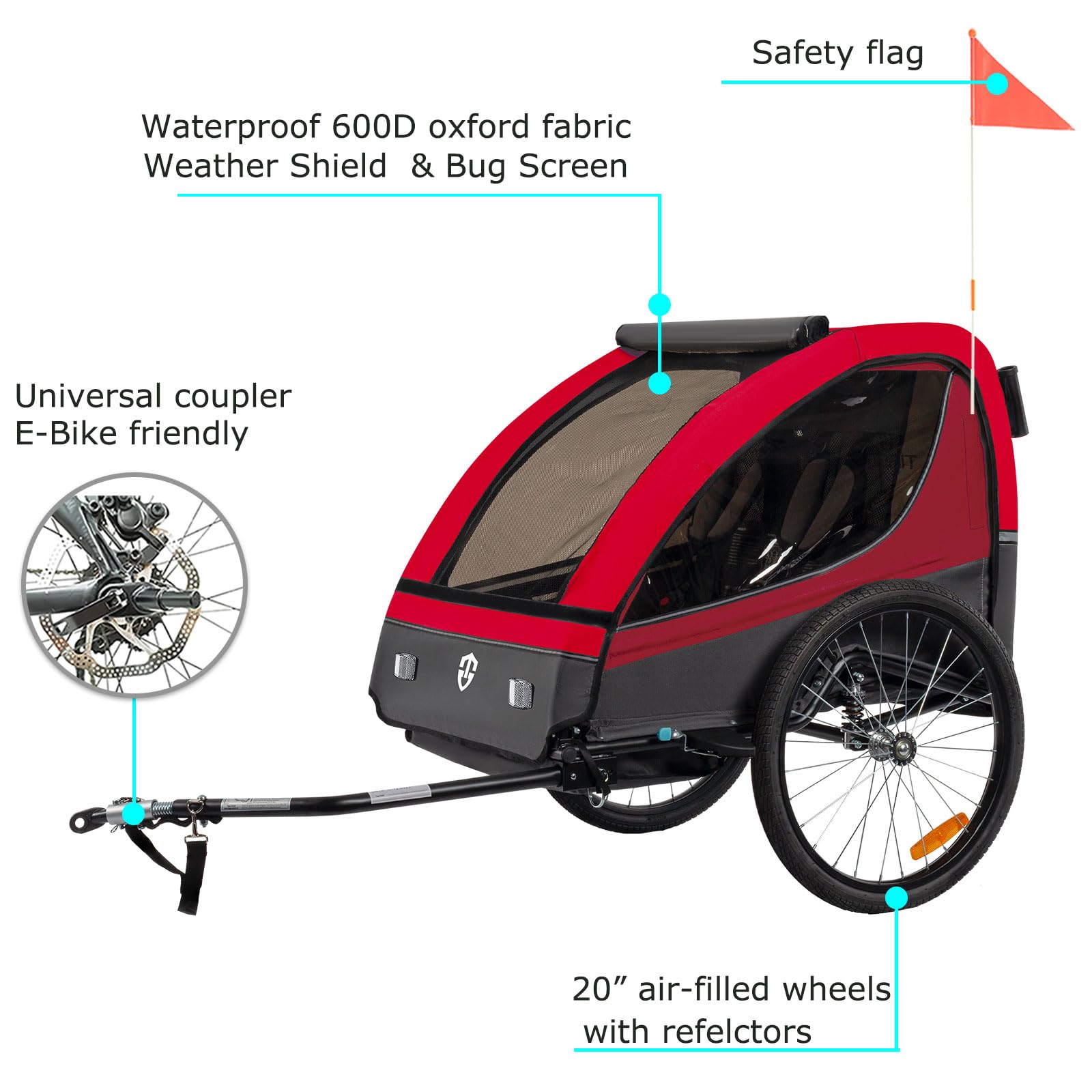 TIGGO VS 2-in-1 Bike Trailer & Stroller - Double Seat Bicycle Carrier for Toddlers and Kids - Perfect for Cycling, Jogging, and Family Outdoor Adventures