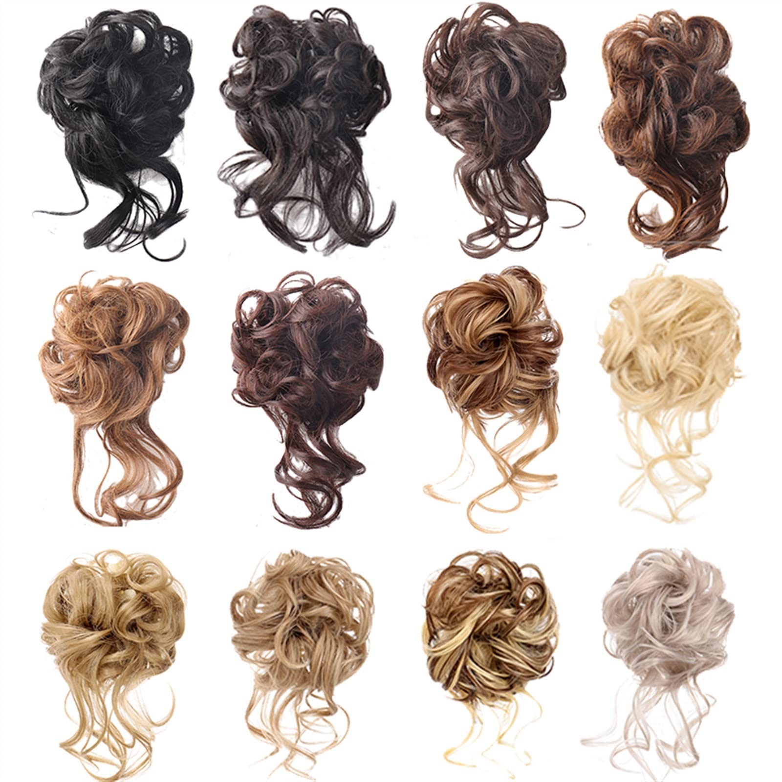 SUNESA Hair Scrunchies for Women - 6 Pack Synthetic Hair Ties for Messy Buns, Ponytails & Updos | No-Slip Clip-on Hair Chignon Extensions | Fashion Hair Accessories for Work, Gym & Everyday Wear