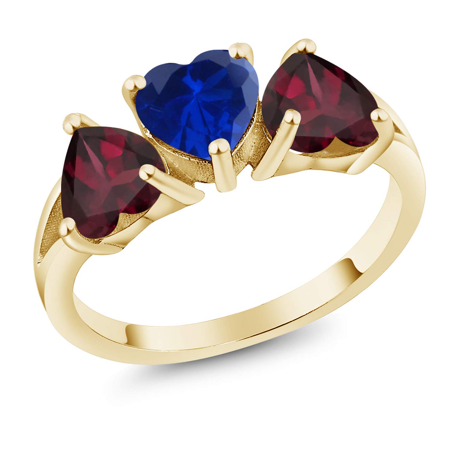2.24 Ct Blue Created Sapphire & Rhodolite Garnet 18K Yellow Gold Plated Silver Ring for Women - Elegant Birthstone Jewelry Gift for Anniversary, Engagement & Special Occasions