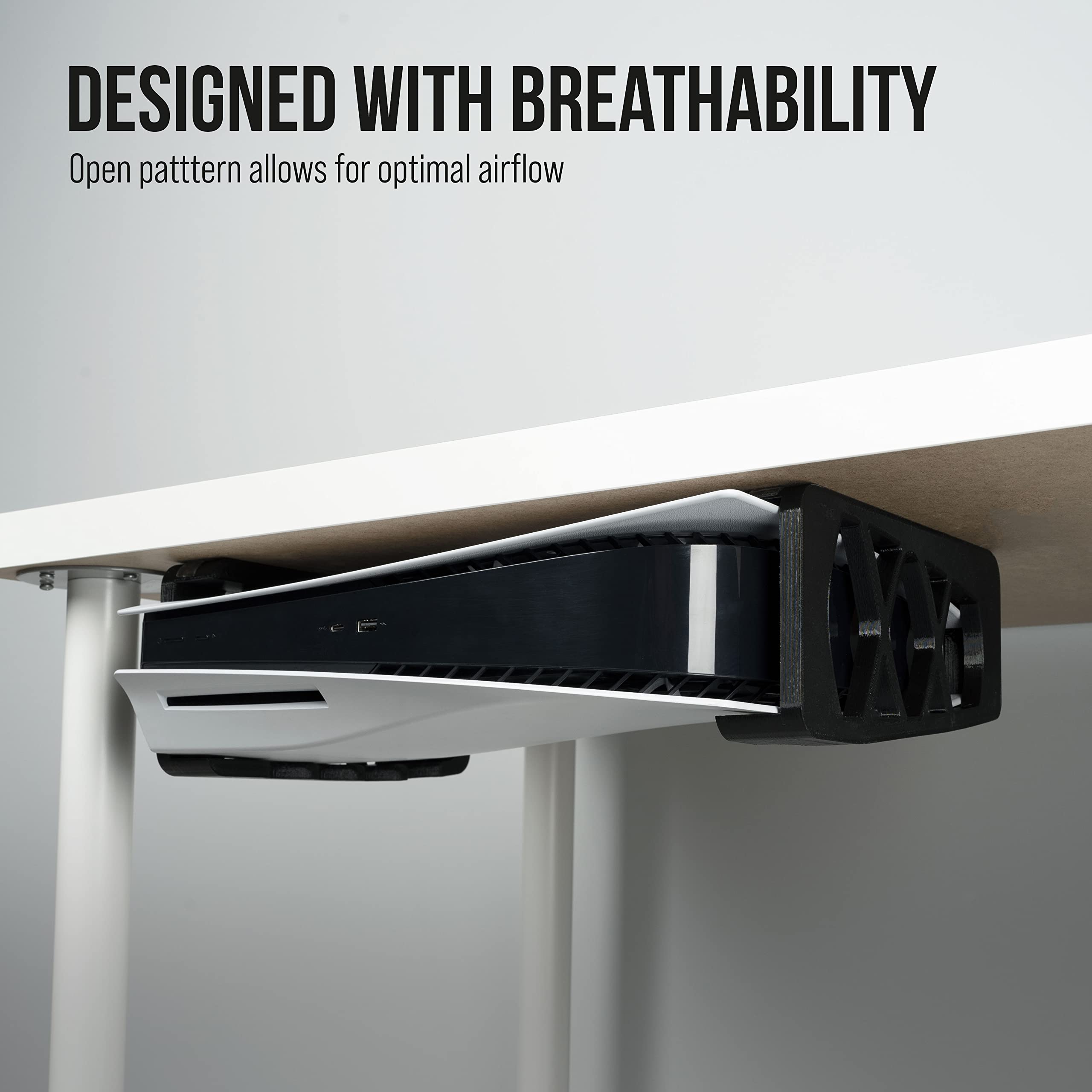 Glistco Stealth Mount - Under Desk Mount for PS5 (Black Disc) - Space Saving Gaming Accessory for Home Office & Gaming Setup