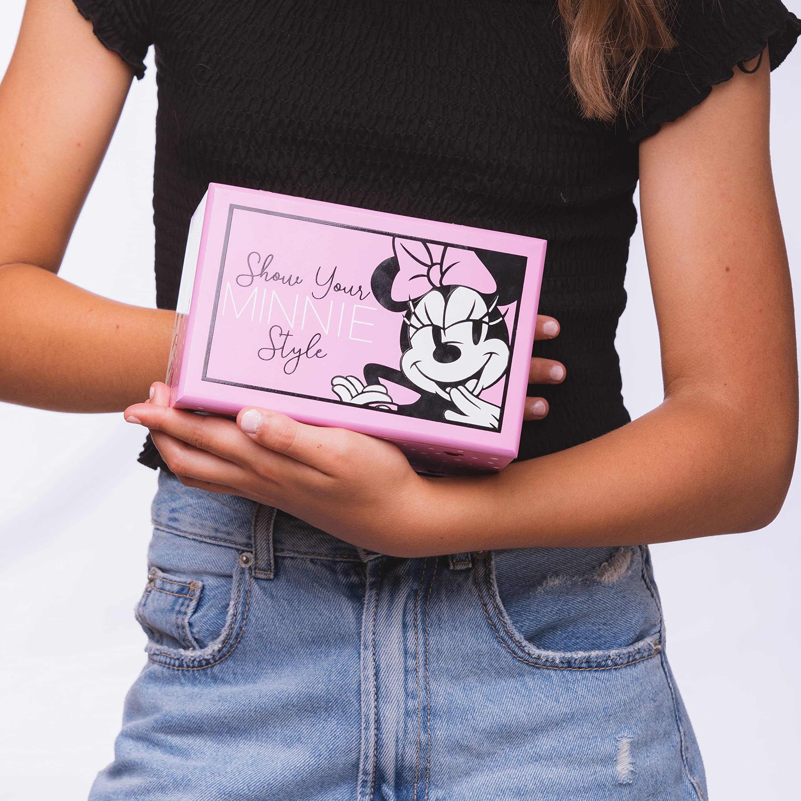 Disney Minnie Mouse Pink Jewelry Box & Organizer - Officially Licensed Show Your Minnie Style (VX700651L) | Perfect for Girls' Room Decor, Gift for Disney Fans & Jewelry Storage
