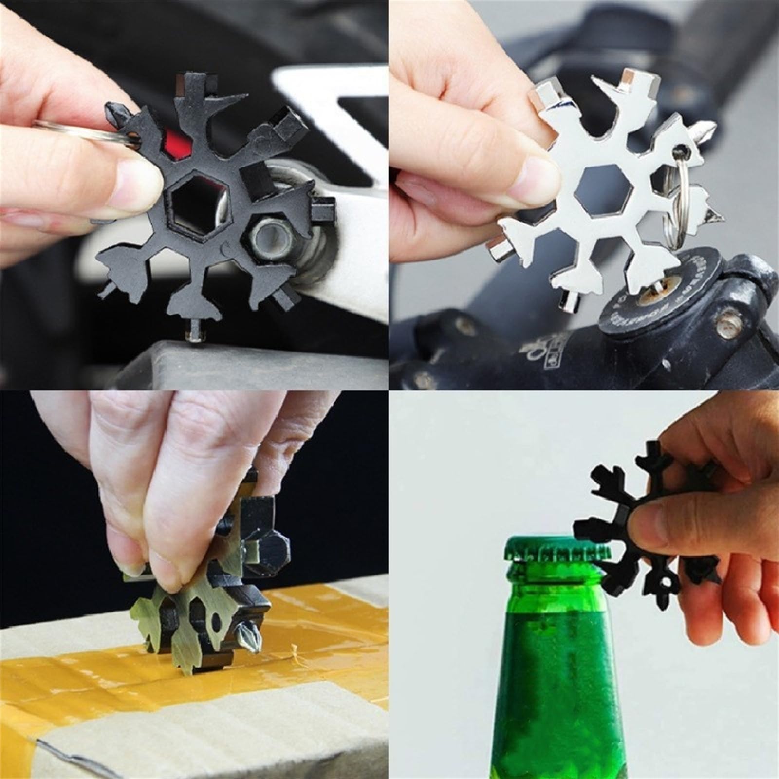 18-in-1 Snowflake Multi Tool Keychain - Compact Screwdriver, Wrench & Bottle Opener - Durable Pocket Tool for Men (Black) - Perfect for Camping, Hiking, Car Repair & Everyday Carry
