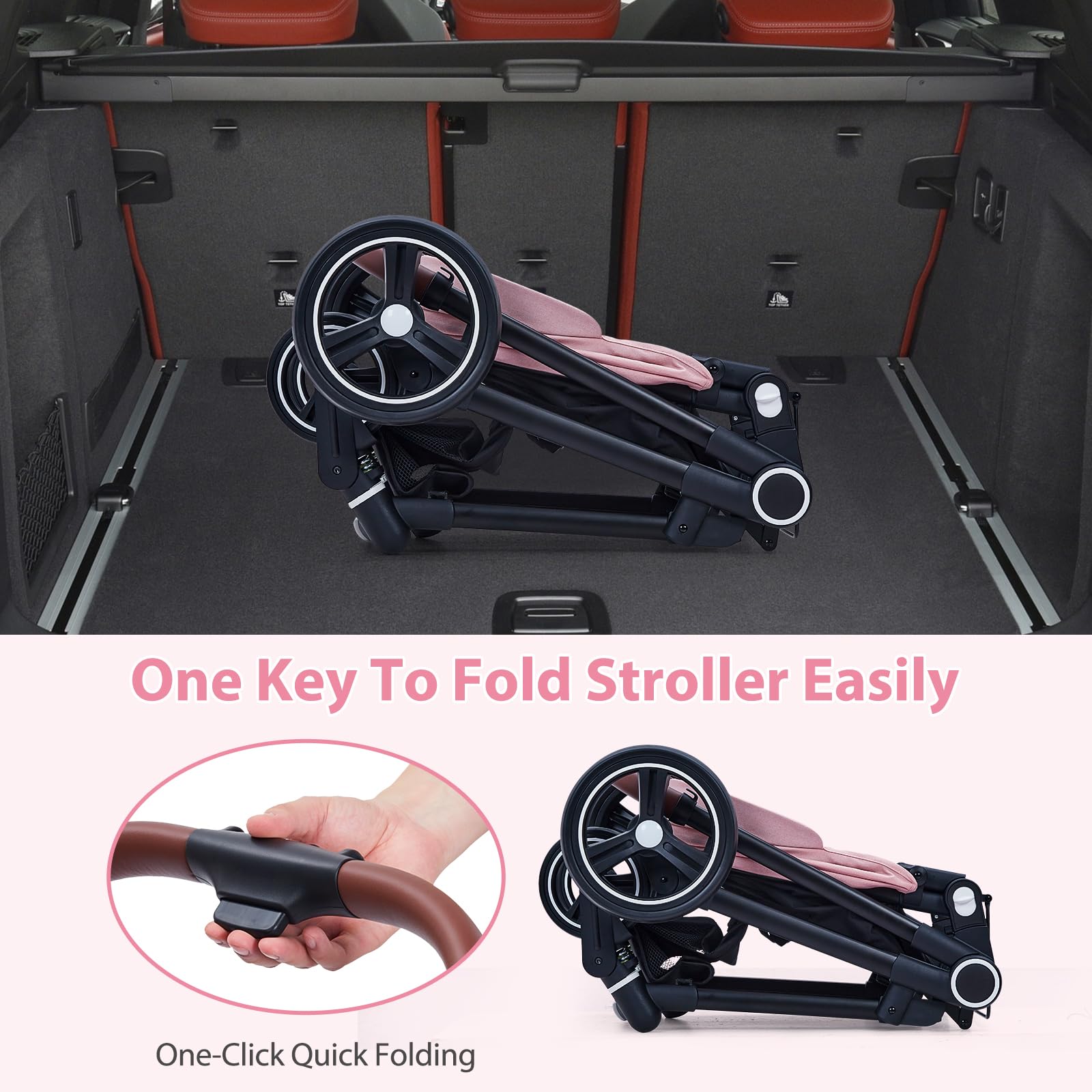 **GAOMON 2-in-1 Baby Stroller & Reversible Bassinet Pram - Adjustable Backrest, Foldable Lightweight Aluminum Frame, Shock-Absorbent Wheels for Newborns & Infants (Pink) - Perfect for Park Walks, Shopping & Travel**