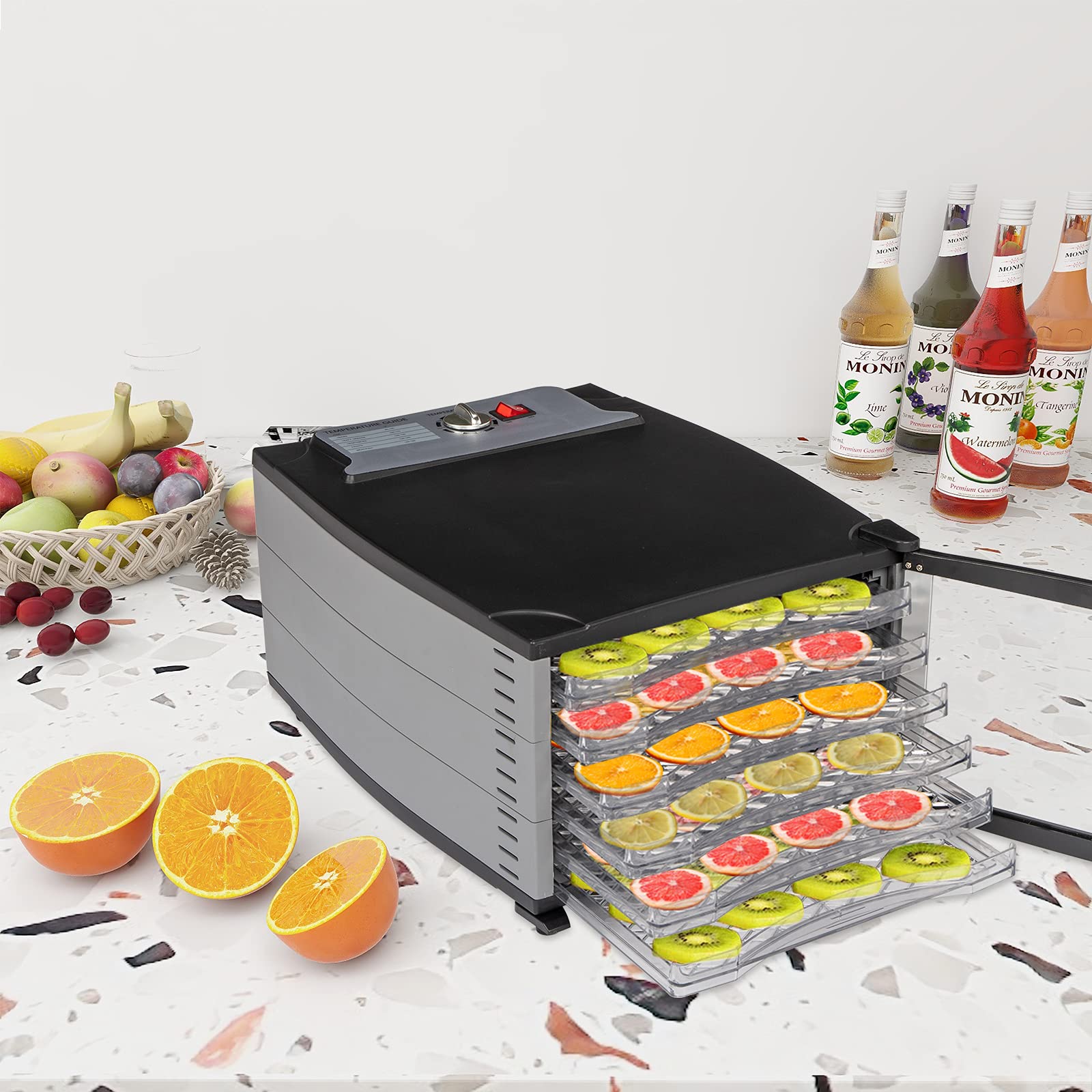 6-Tray Commercial Stainless Steel Food Dehydrator - Large Capacity Drying Machine for Herbs, Meat, Fruits & Vegetables - Adjustable Temperature & Timer - Perfect for Home Kitchen, Restaurant & Food Preservation Businesses