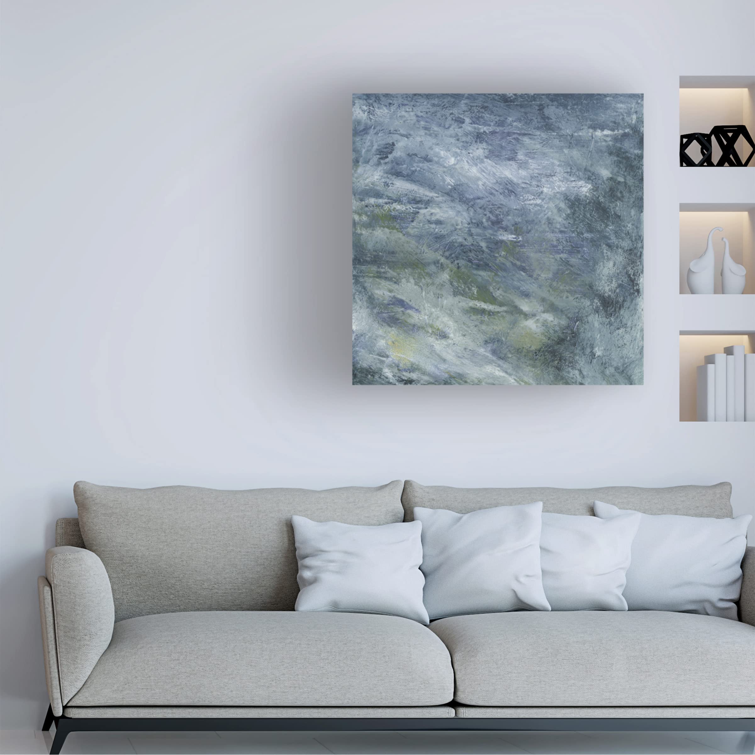 Sharon Gordon 'Encaustic Tile In Blue II' Canvas Wall Art Print - Modern Blue Abstract Painting for Living Room, Bedroom & Office Decor