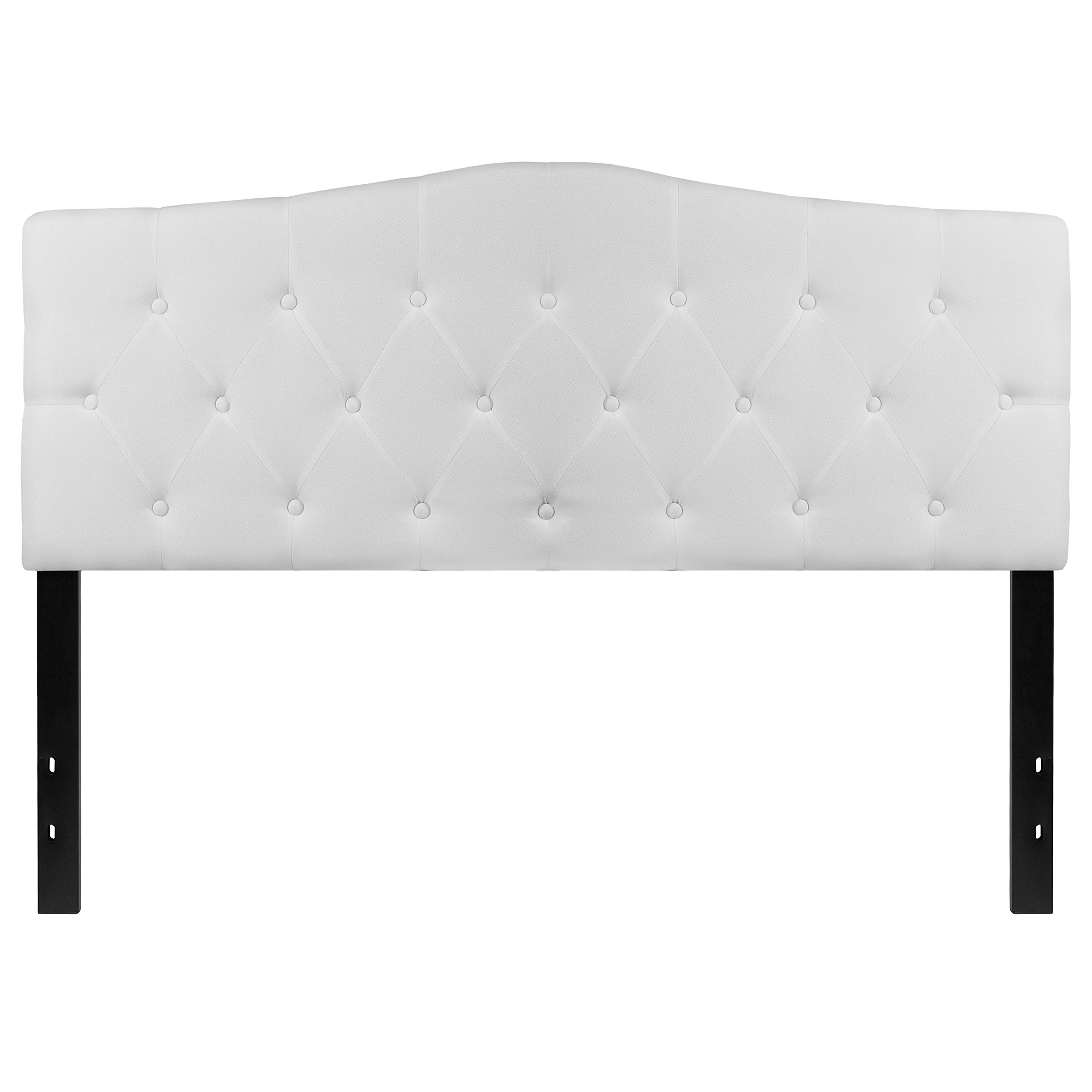 EMMA + OLIVER Tufted Upholstered Queen Size Headboard - White Fabric Bed Frame Headboard for Master Bedroom, Guest Room & Home Decor