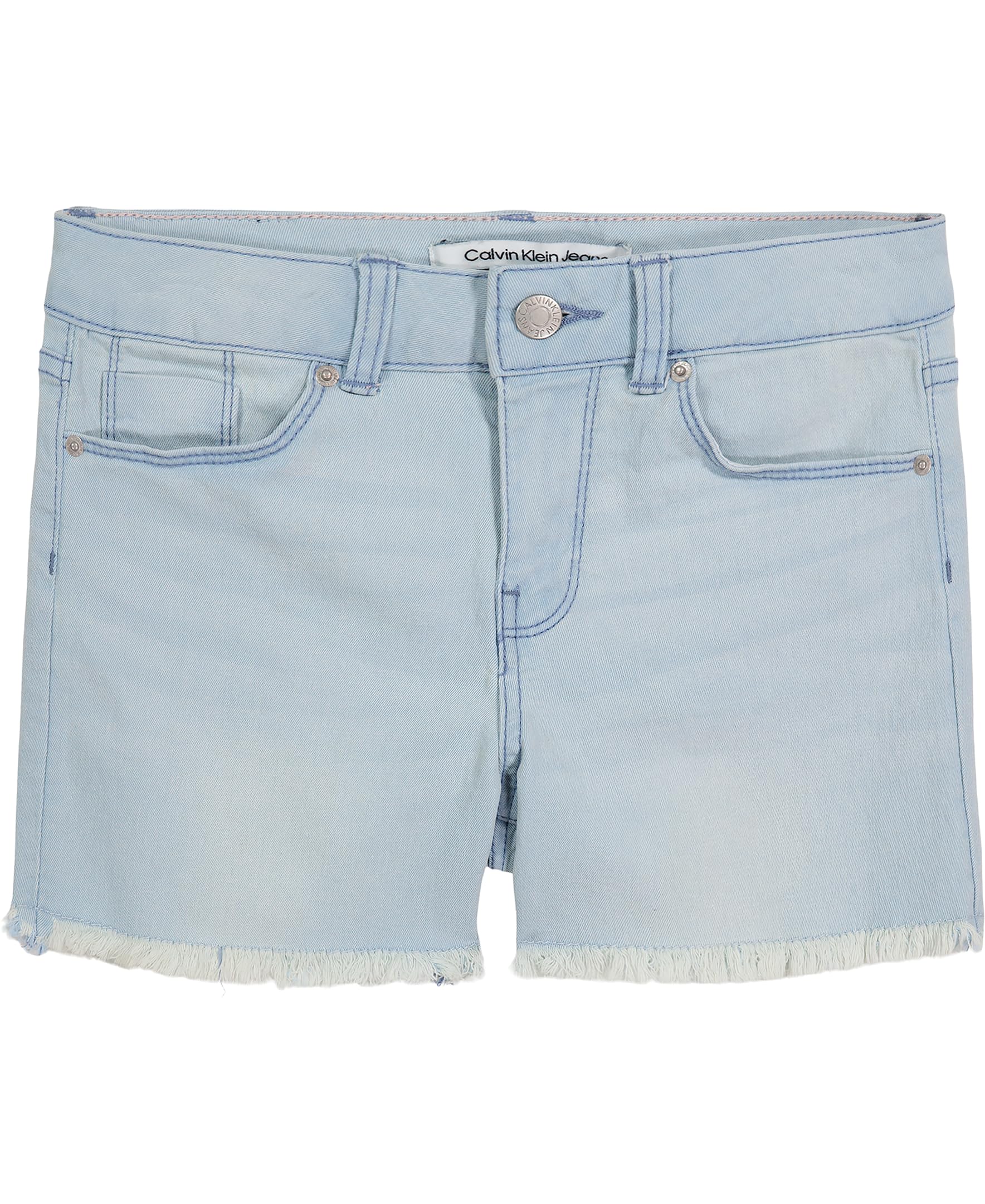Calvin Klein Girls' Boyfriend Fit Stretch Denim Jean Shorts | Comfortable High Waist Distressed Denim Shorts for Women & Teens | Perfect for Summer, Beach, and Casual Outings