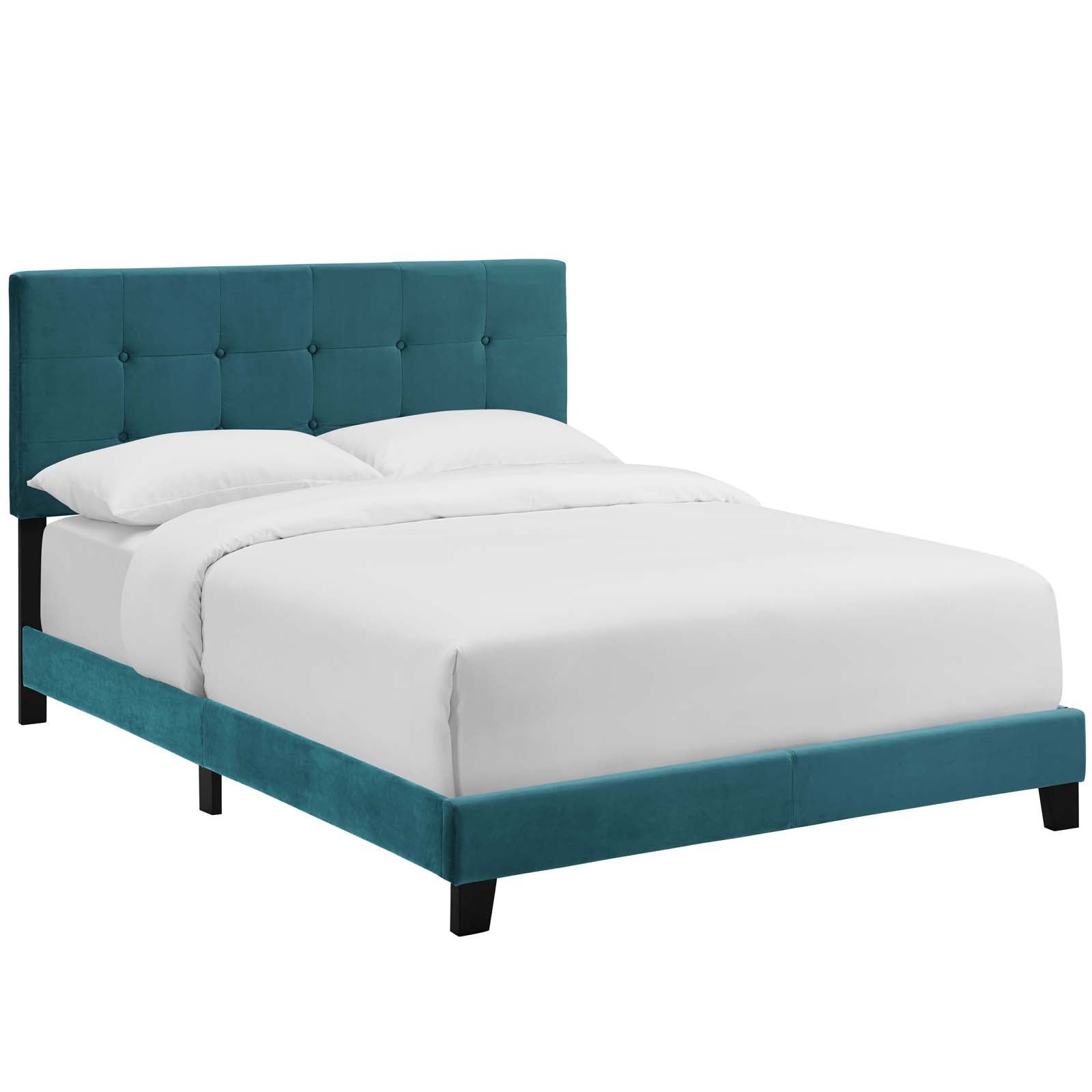 Amira Performance Velvet Bed - Luxury Soft Velvet Upholstered Queen/King Size Bed Frame with Sturdy Wooden Slats - Perfect for Modern Bedroom, Guest Room or Master Suite Decor
