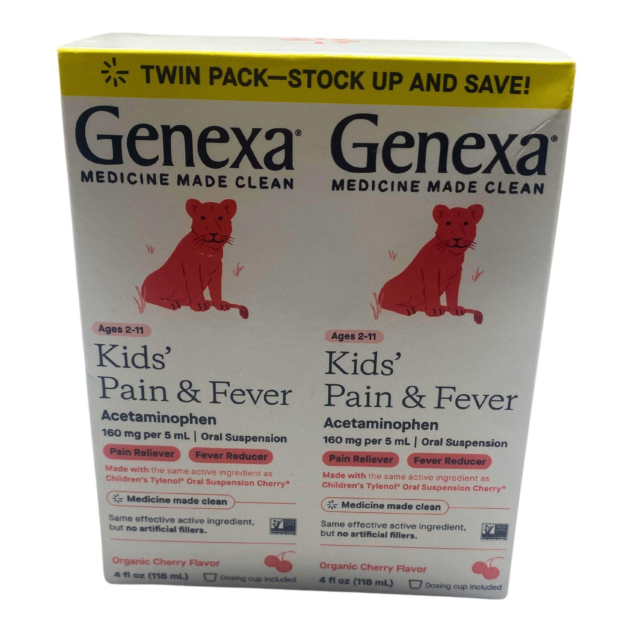 Genexa Kids Pain & Fever Relief - Acetaminophen Liquid Medicine - 4 FL OZ (50 Pcs) - Safe & Organic Fever Reducer for Children - Perfect for Teething, Cold & Flu Symptoms