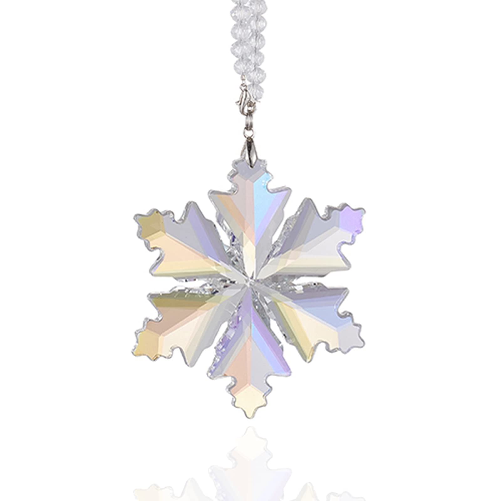 Crystal Snowflake Car Rear View Mirror Pendant - Christmas Car Hanging Ornament & Charm in Vibrant Colors | Perfect Holiday Decor for Vehicles, Office, and Home