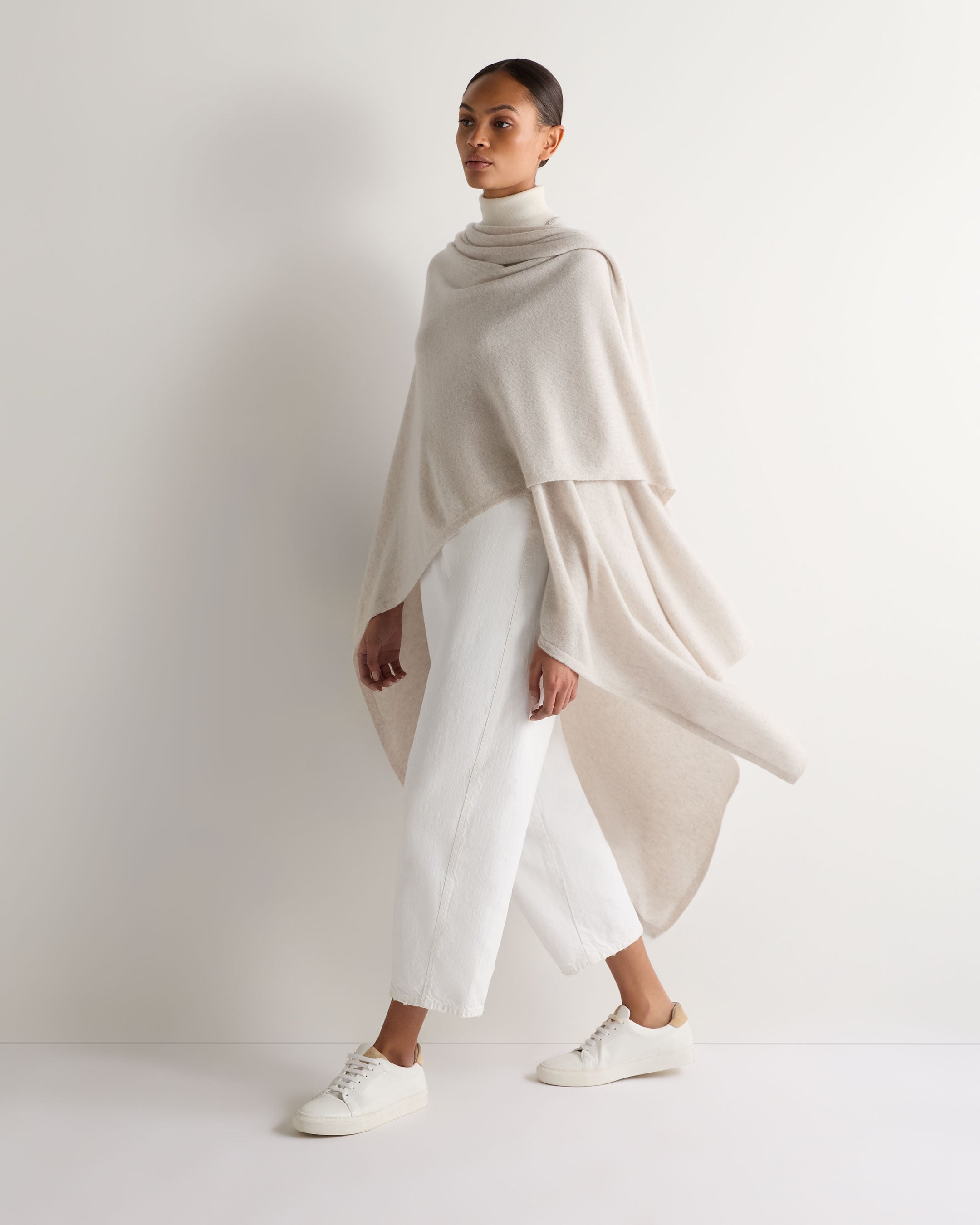 Lightweight Women's Cashmere Cape with Metal Trim - Elegant Pebble Grey for Fall & Winter Fashion | Perfect for Office, Parties & Outdoor Events