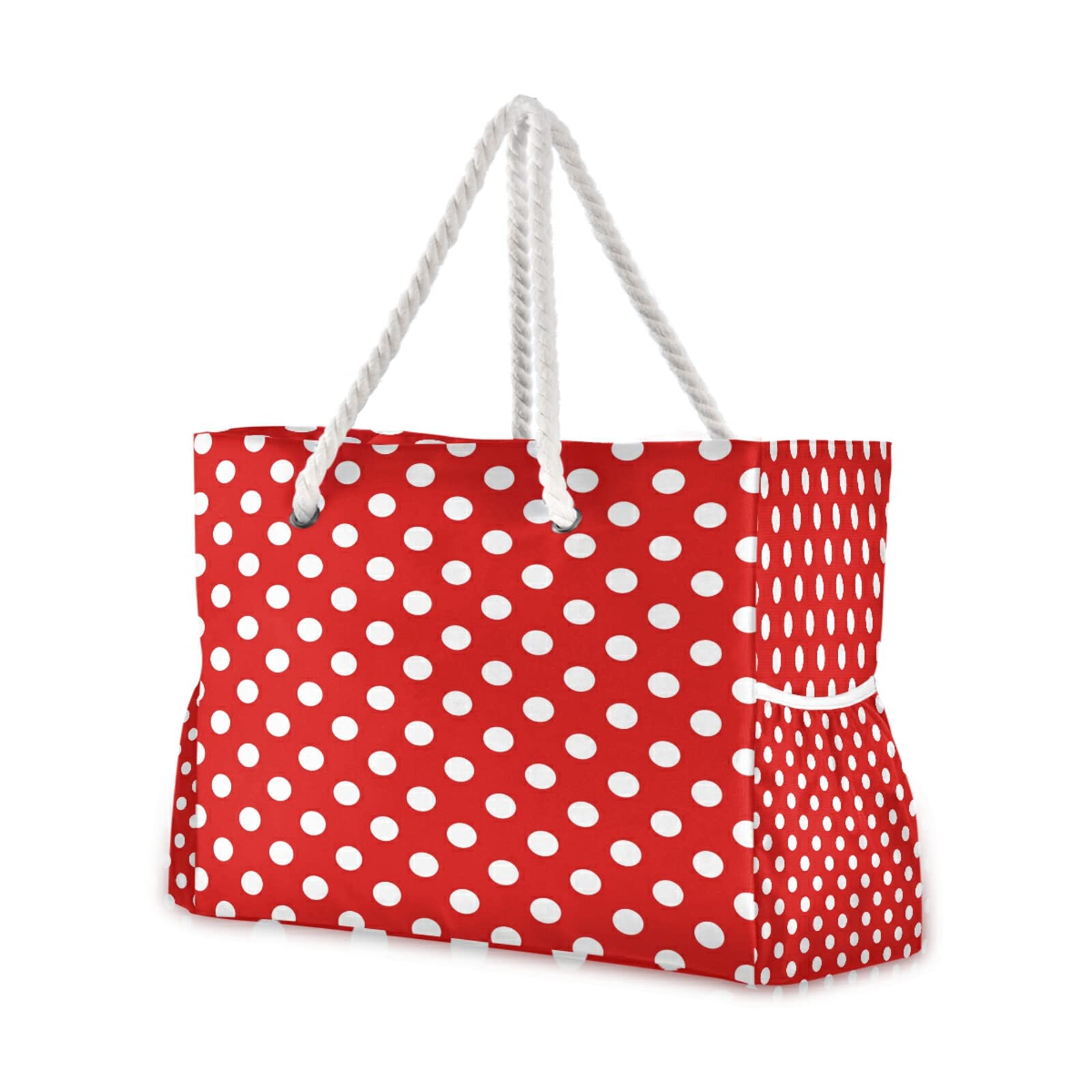 Stylish Red Polka Dot Tote Bag - Large Beach Bag with Rope Handles for Women, Perfect for Shopping, Groceries, Travel & Outdoor Activities | Durable & Fashionable Carryall for Beach Days, Picnics & Daily Use
