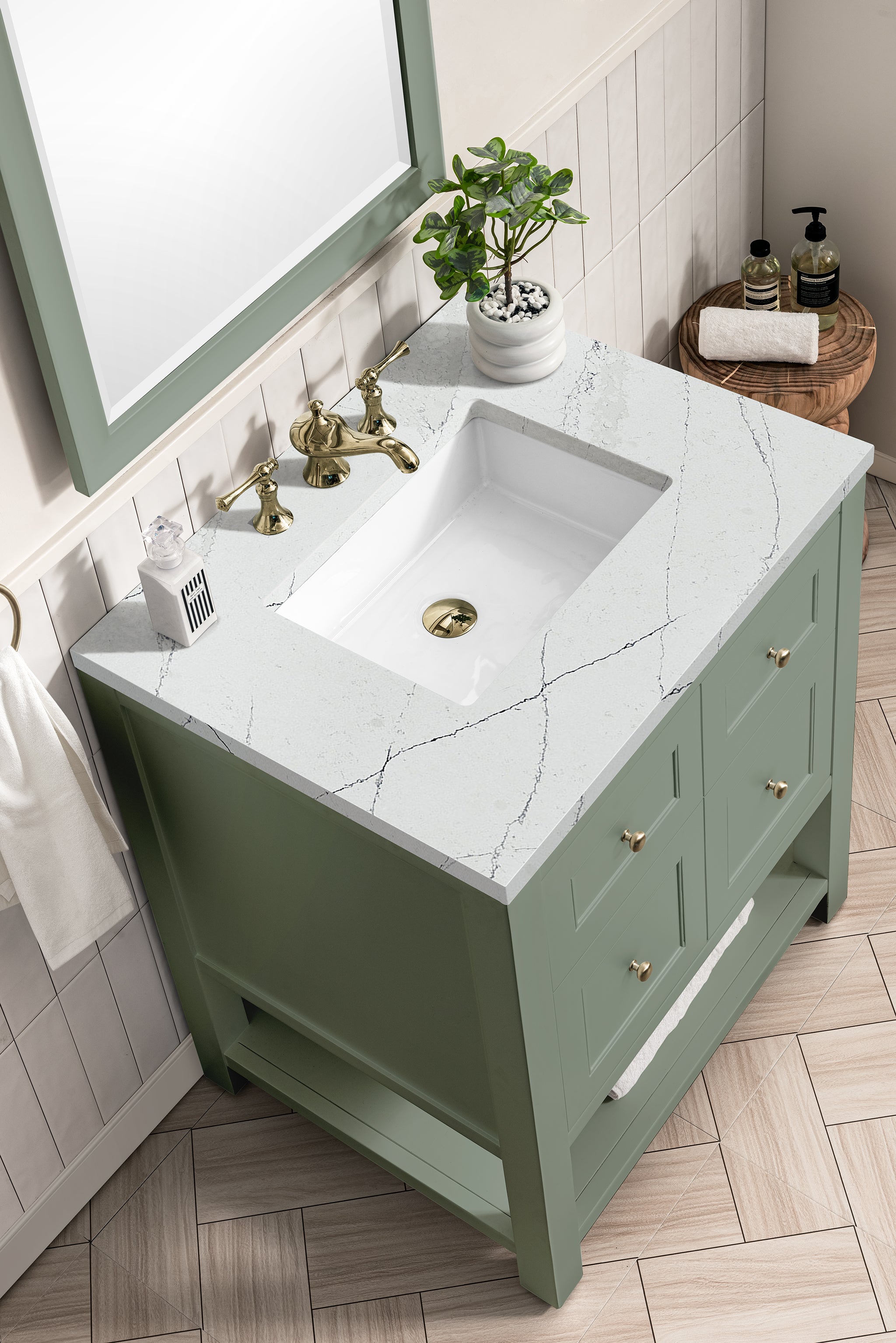 Breckenridge 30 Inch Single Bathroom Vanity with Smokey Celadon Finish & 3CM Ethereal Noctis Quartz Top - Perfect for Modern Master Bathrooms & Guest Powder Rooms