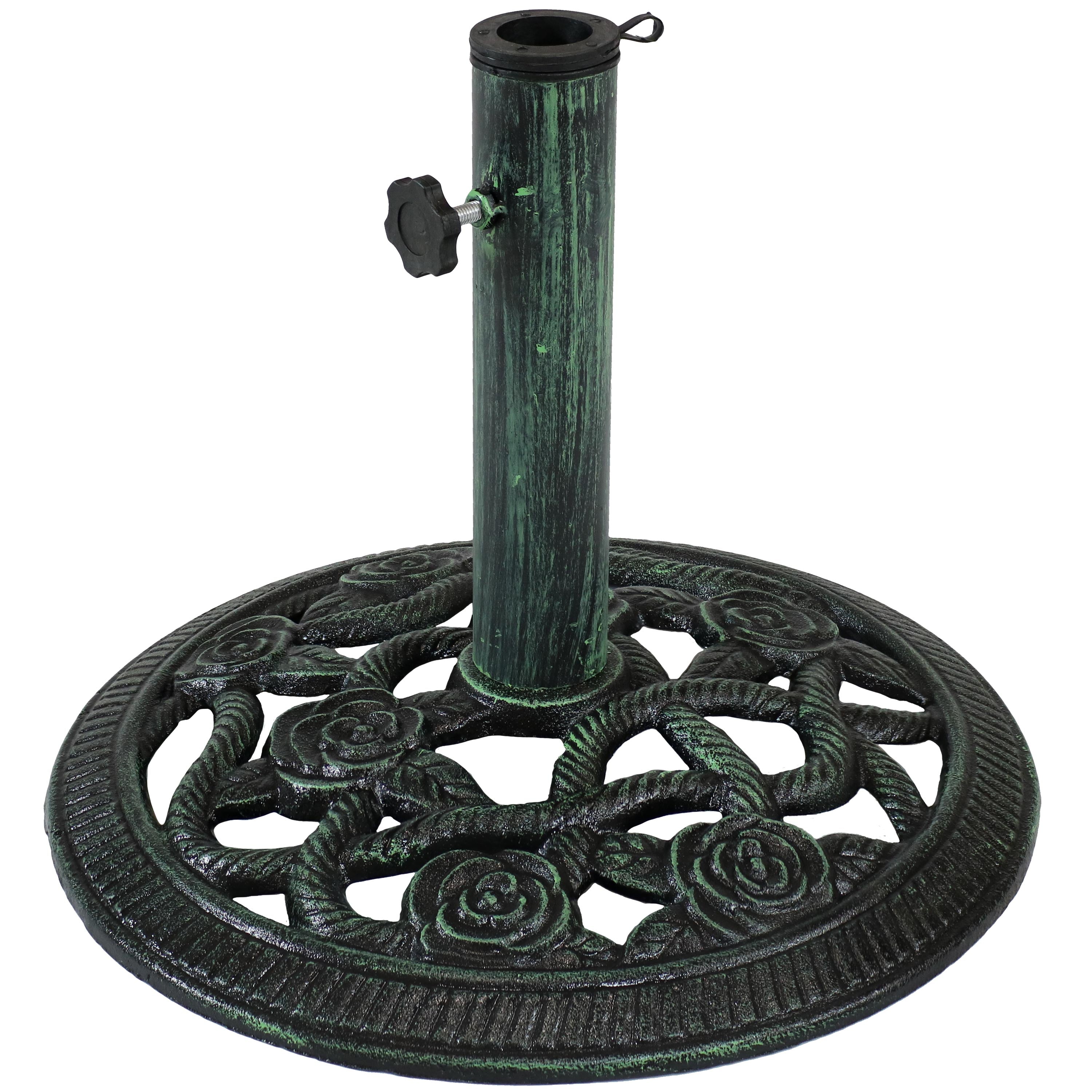 Sunnydaze Rose Blossom Cast Iron Patio Umbrella Base - 16 Inch Diameter, Heavy Duty Outdoor Umbrella Stand for Garden, Deck, Poolside & Backyard Use