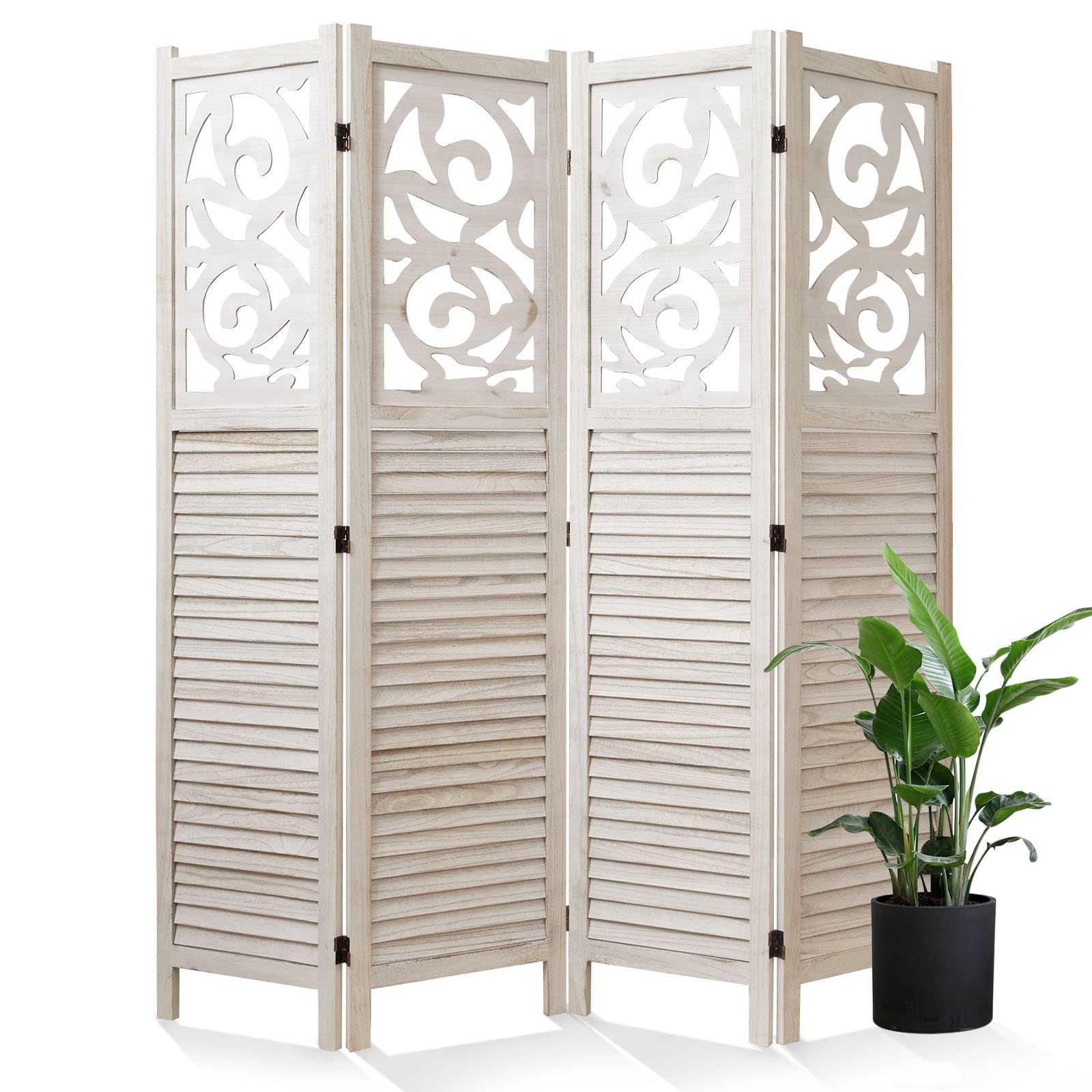 Wooden Room Divider Folding Partition Screen - 4 Panel 67x60 Inch Portable Wall Divider for Home, Office, Garden & Terrace - Perfect for Privacy, Space Separation & Decoration (White)