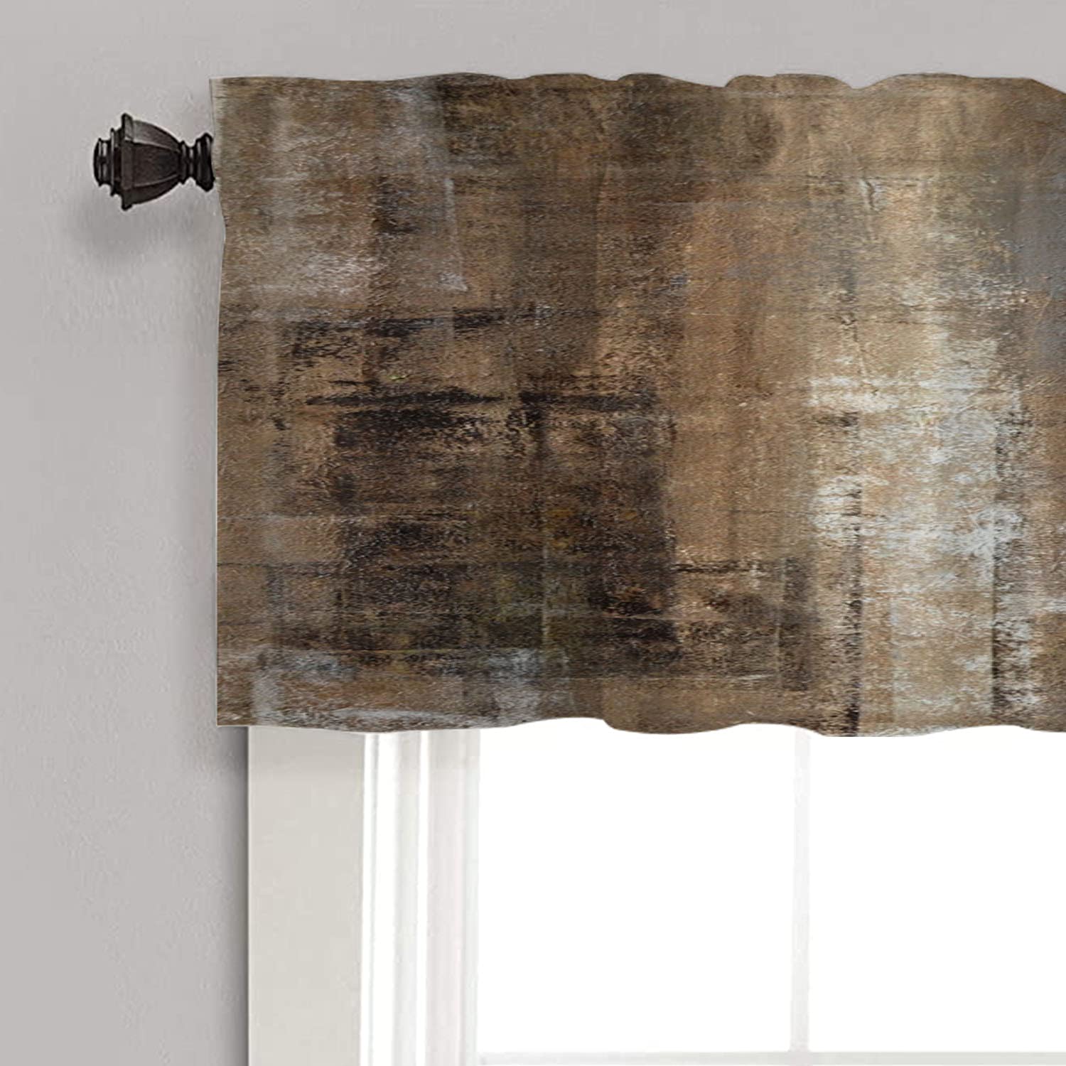 Abstract Art Kitchen Valance - Brown Grey Acrylic Painting Half Window Curtain for Home Decor, 52x18 Inch - Perfect for Modern Kitchens, Dining Rooms & Cafe Windows