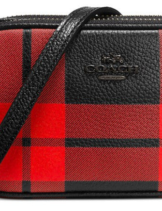 Coach Plaid Print Leather Crossbody Pouch - Stylish & Compact Bag for Women | Perfect for Everyday Use, Travel & Shopping