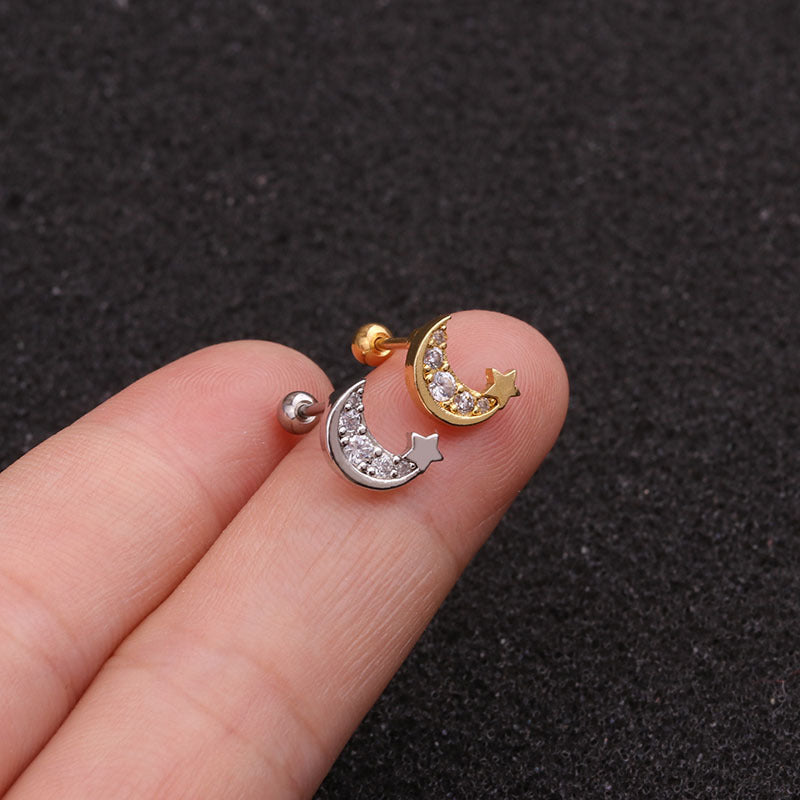 20G Cartilage Tiny Stud Earrings - Moon and Star Earrings for Women | HSPJ1943 | Perfect for Daily Wear, Parties & Gifts