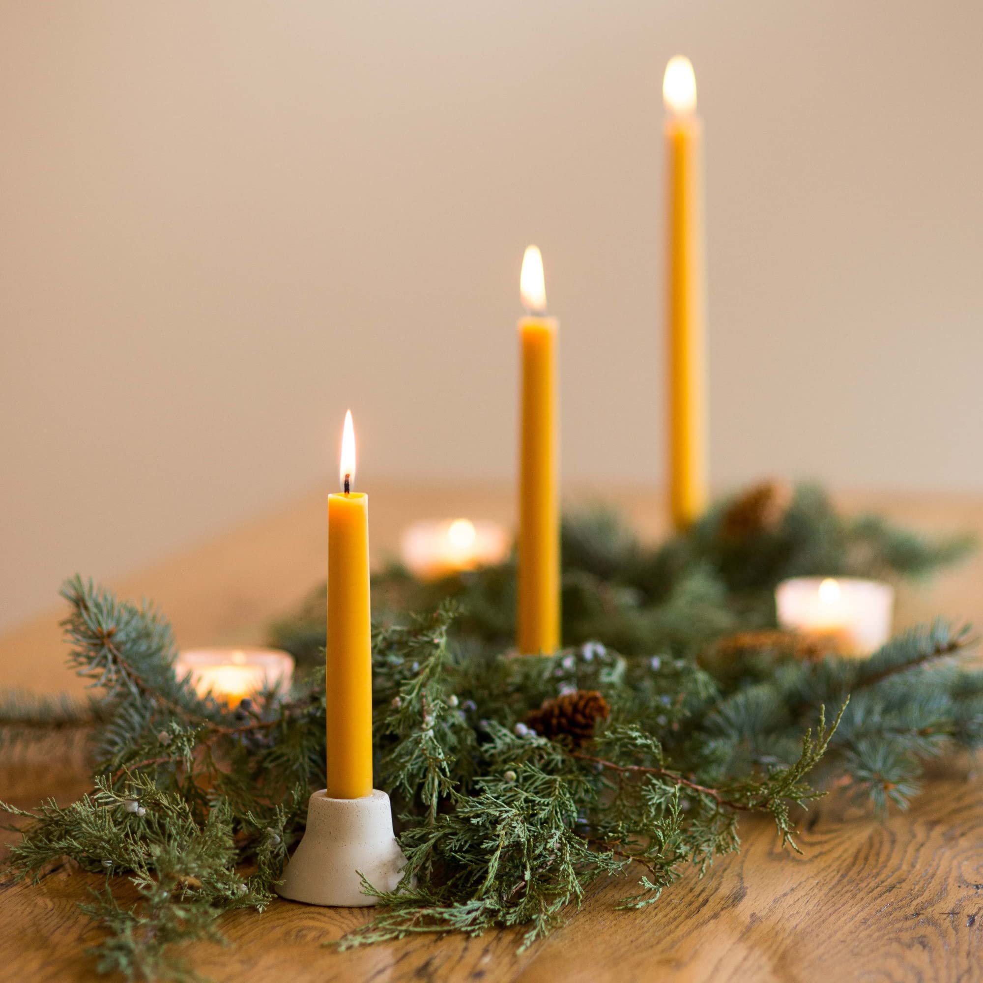 Pure Beeswax Taper Candles 8 Inch - Unscented Natural Candles for Dining & Decor