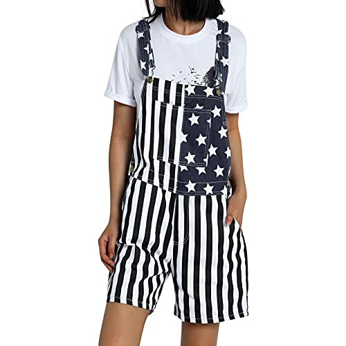 American Flag Denim Overalls Bib Shorts - Adjustable Strap Jumpsuit for Men & Women | Casual Summer Wear, Workout Outfit, Patriotic Fashion