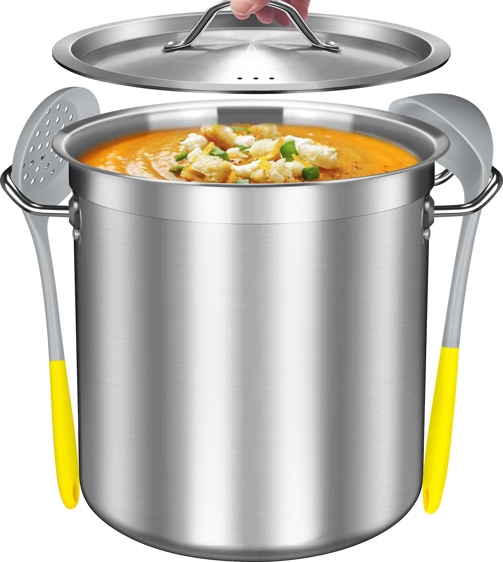 Premium 12 Quart Stainless Steel Stock Pot with Lid - Heavy Duty Induction Soup Cooking Pot for Home & Restaurant Use - Perfect for Soups, Stews, Pasta & Large Batch Cooking
