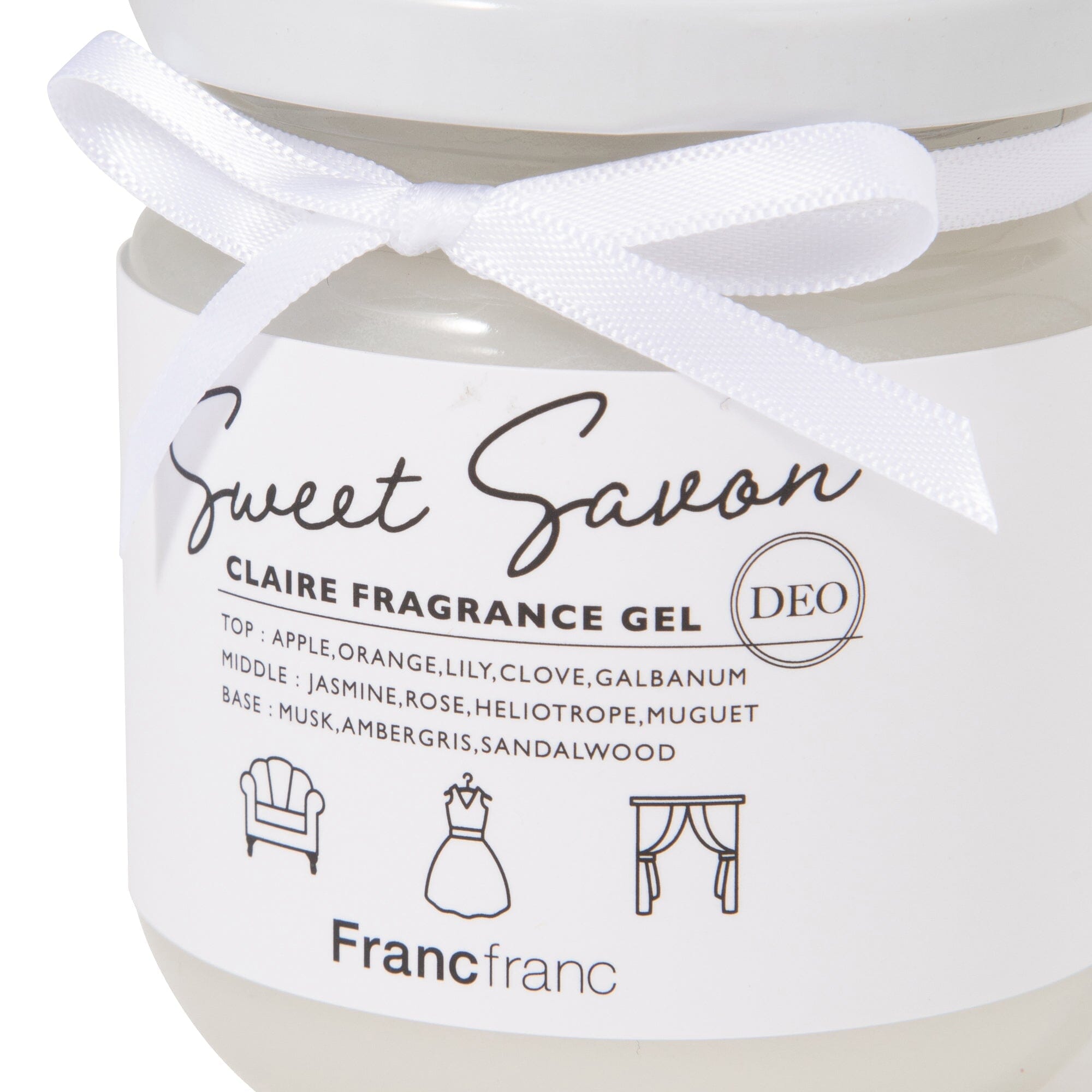 Claire Sweet Savon Deodorizing Fragrance Gel - White | Long-Lasting Air Freshener for Home, Bathroom & Office