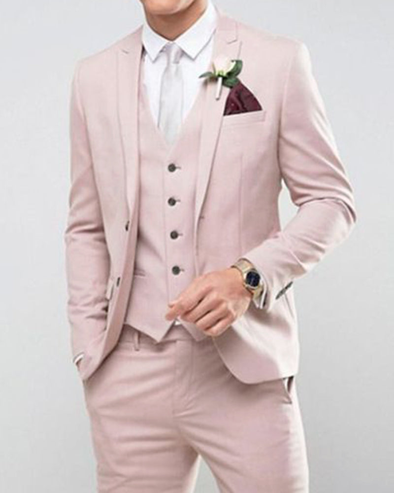 Handsome Slim Fit Pale Subtle Pink 3-Piece Wedding Suit for Groomsmen | Tuxedo Set for Prom, Formal Events & Special Occasions | Perfect for Weddings, Parties & Black Tie Affairs