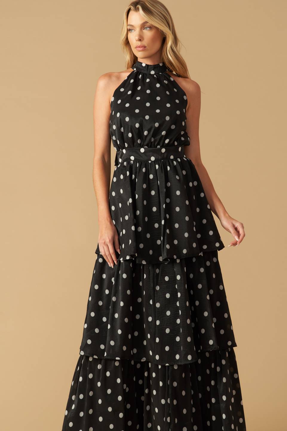 Polka Dot Halter Maxi Dress for Women - Flowy Summer Beach Dress for Vacations, Parties & Date Nights