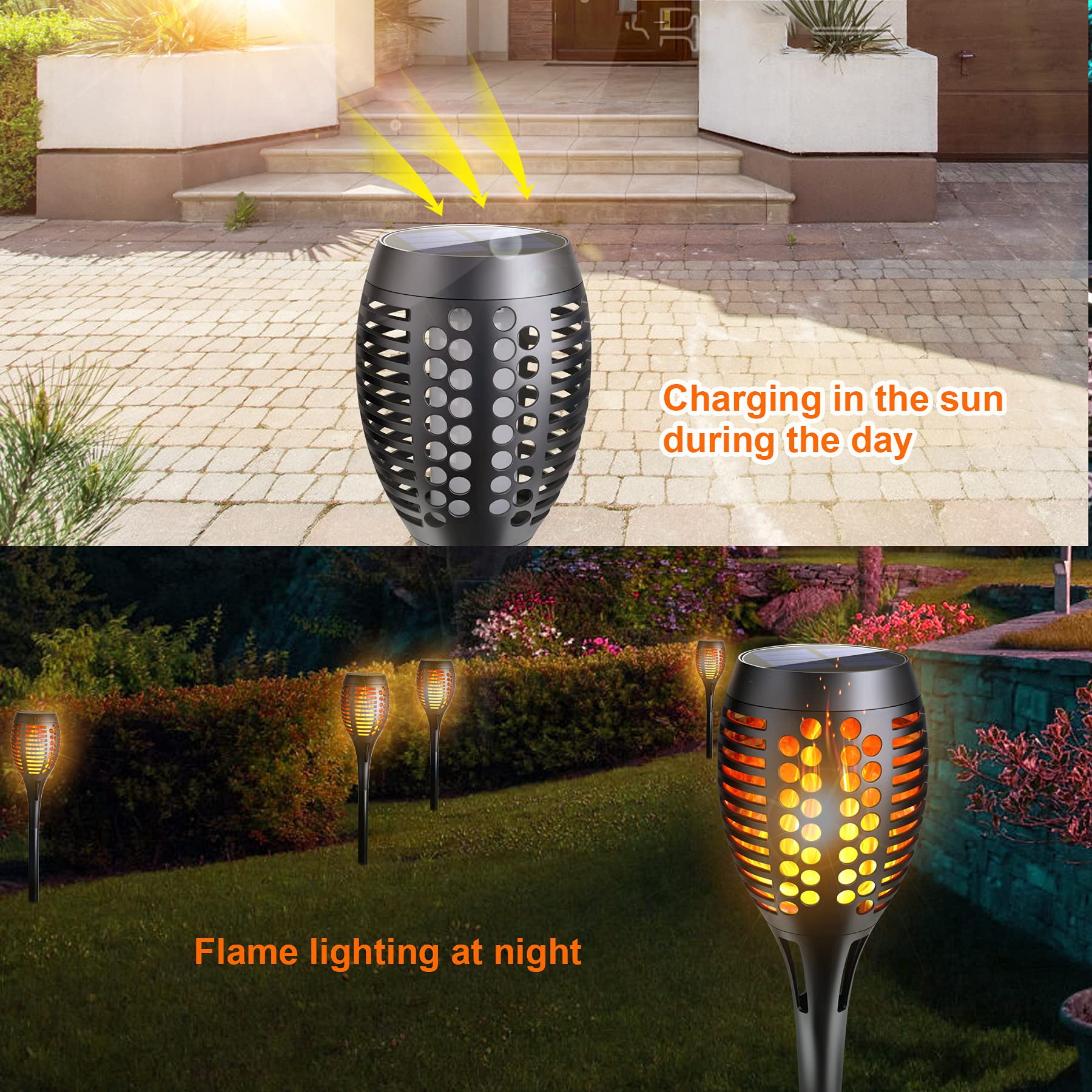 Solar Torch Lights Outdoor - 8 Pack Waterproof Flickering Flame Solar Lights for Garden, Patio, Driveway - Perfect for Backyard, Pathway & Landscape Lighting