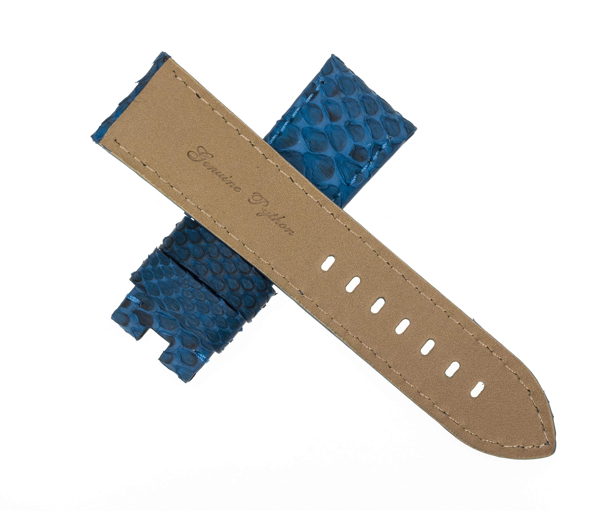 24mm Genuine Python Skin Leather Watch Band - Aqua Blue Deployment Clasp for Panerai Watches | Luxury Replacement Strap for Diving, Dress & Casual Wear