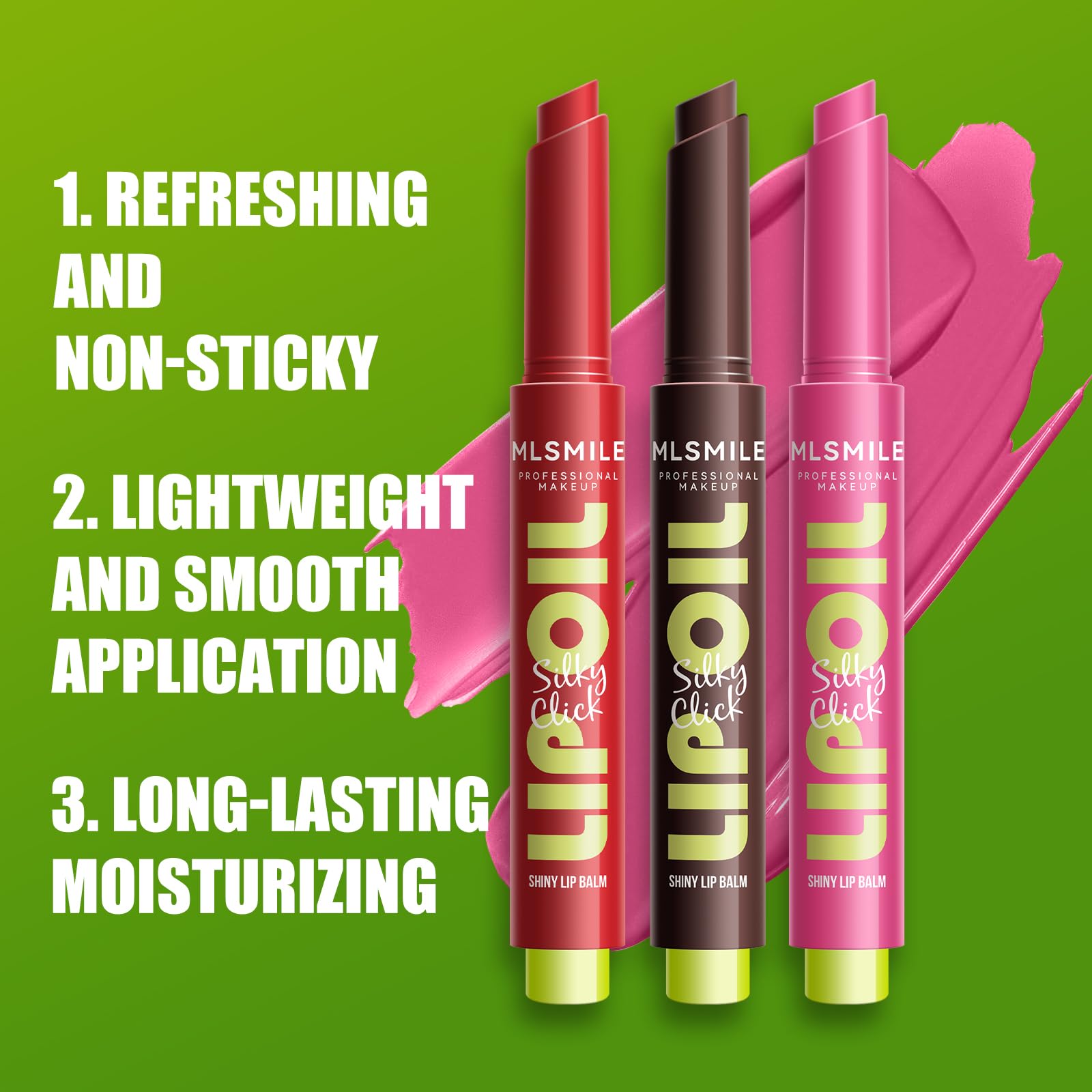 3 Colors Fat Lip Oil Click Slick - Press Lipstick Set with Coconut Oil | Moisturizing Lip Balm, High Pigment Glow Lip Oil for Women | Vegan, Lightweight & Glossy Lip Plumper | Perfect for Daily Wear, Date Night & Special Occasions