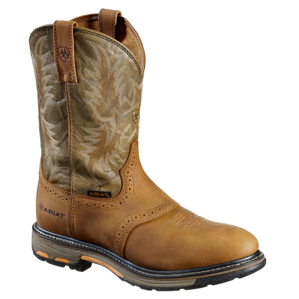 Ariat 16916 Men's Workhog Pull On Western Boots - Aged Bark/Army Green - 13W - Durable Work Boots for Ranch, Construction & Outdoor Activities