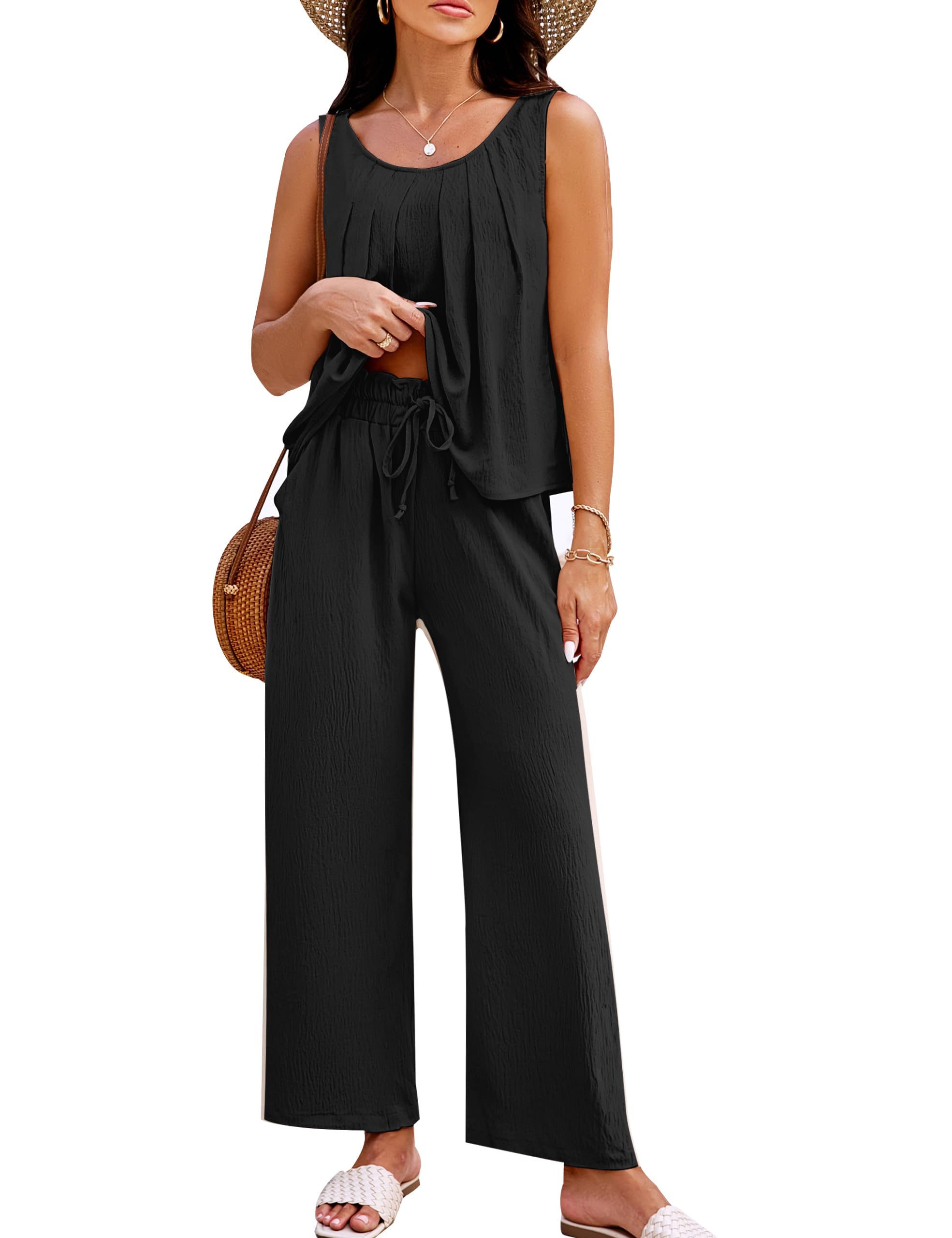 Women's Linen Two-Piece Lounge Set - Blooming Jelly Matching Outfits with Pants | Holiday, Vacation & Casual Wear