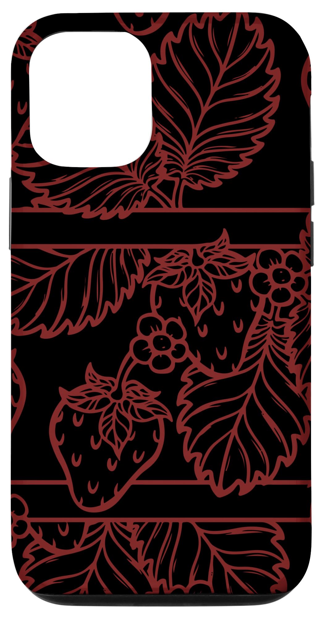 Gothic Fruit Line Art iPhone 12/12 Pro Case - Red Wild Strawberry Design | Durable Protective Phone Cover for Women & Men | Perfect for Daily Use, Travel & Fashion Accessory