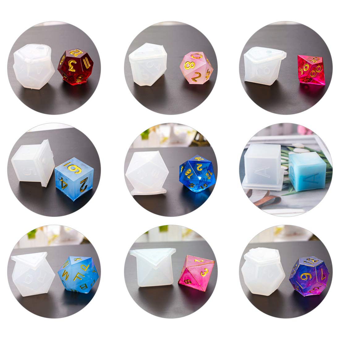FineInno 9Pcs Silicone Resin Dice Molds - Digital Number Epoxy Casting Molds for DIY Crafting, Tabletop RPG, D&D, Board Games - Perfect for DIY Families & Polyhedral Dice Making