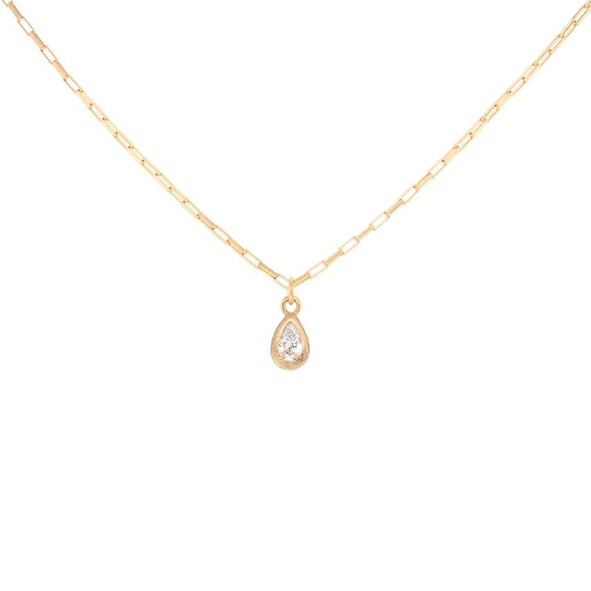 Boulder Pear Diamond Pendant Necklace - 14K Gold Elongated Box Chain for Women | Perfect for Weddings, Anniversaries & Special Occasions
