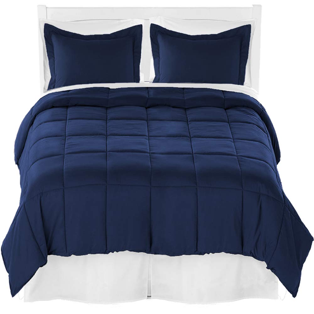 Premium Ultra-Soft Brushed Microfiber Split Head Flex King Comforter Set with Sheet Set & Bed Skirt - Dark Blue Comforter, White Sheets & Bed Skirt for Luxurious Bedroom Comfort | Perfect for Master Bedrooms, Guest Rooms & Hotel Style Decor