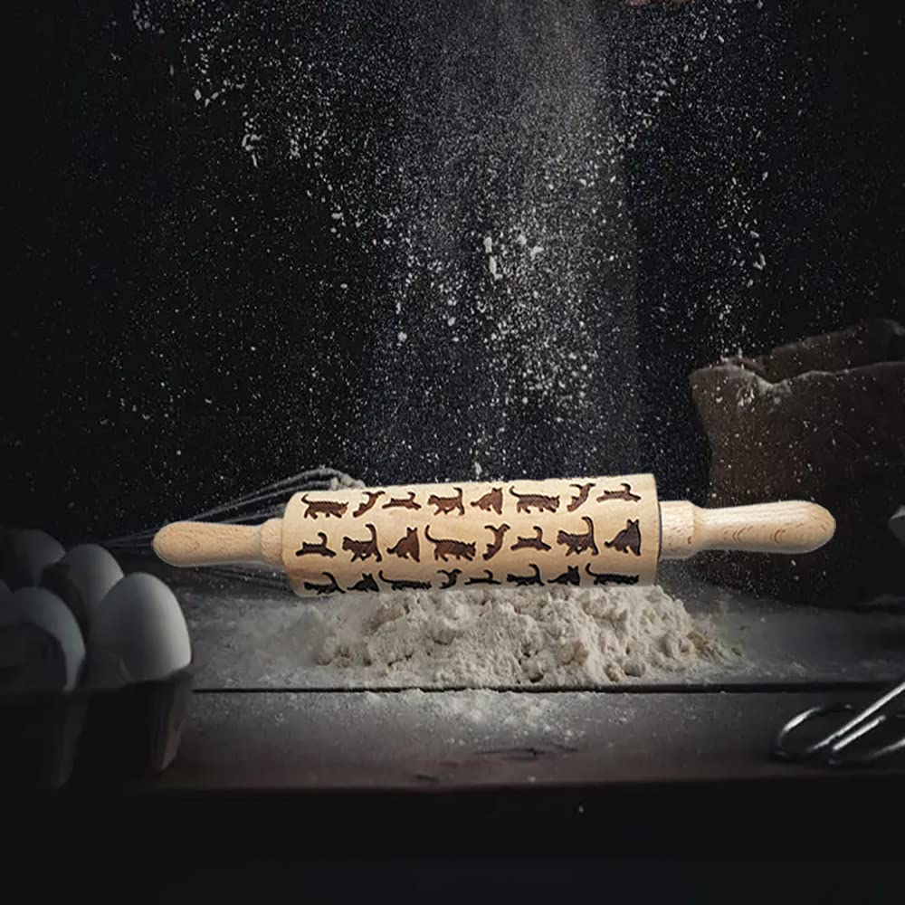 2 Pcs Embossed Wooden Rolling Pins - 3D Engraved Christmas Snowflake & Flower Pattern Dough Roller for Baking Cakes, Cookies, Pastry (14