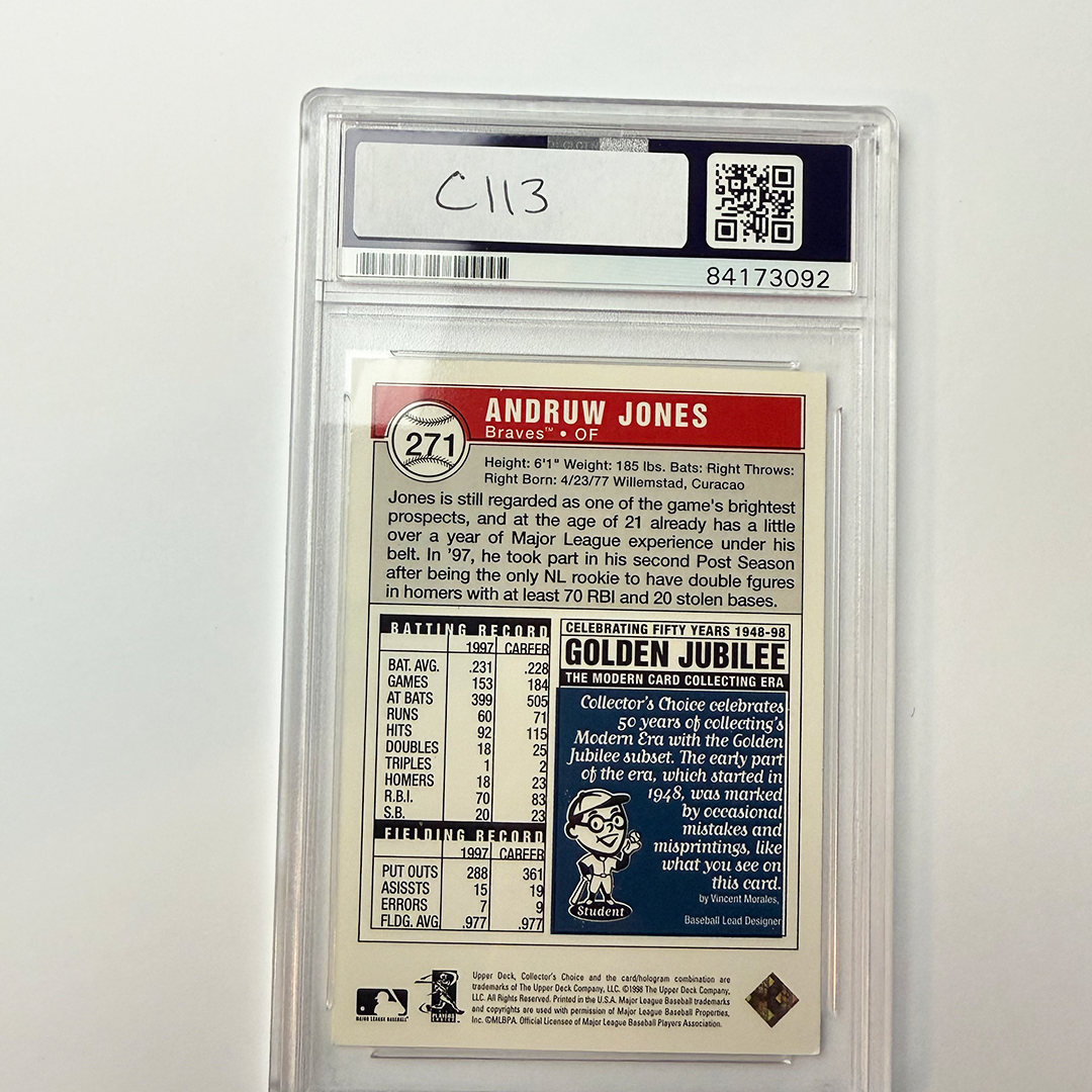 Andruw Jones Autographed 1998 Collectors Choice #271 Baseball Card - PSA Certified Authentic - Perfect for MLB Memorabilia Collectors and Sports Fans Display