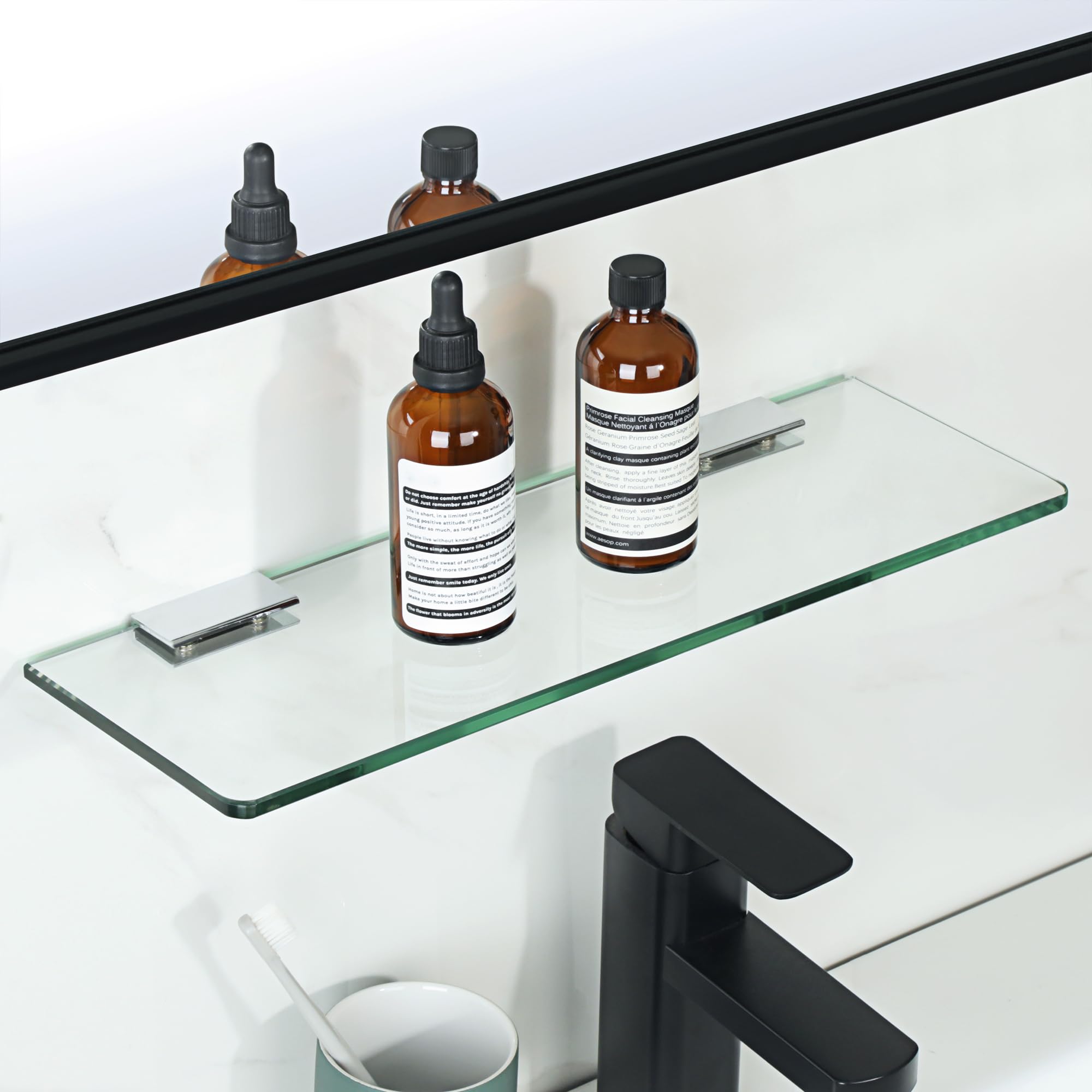 SAYAYO Floating Glass Shelves for Bathroom - 2 Pack 15x5 Inch Thick Tempered Glass Wall Shelves (7mm/2 Inch) - Clear Bathroom Storage for Shower, Vanity & Home Decor