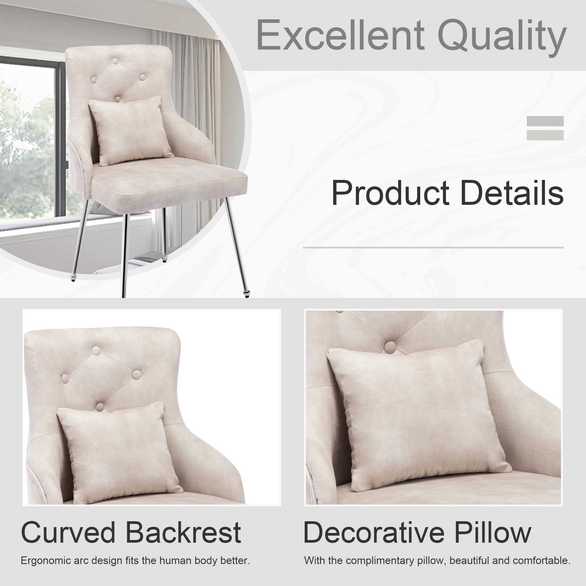 Velvet Vanity Chair with Back - Modern Small Armless Accent Chair with Sturdy Metal Legs - Elegant Tufted Upholstered Side Chair for Living Room, Makeup Room & Bedroom - Perfect for Dressing Tables, Bedside Seating & Home Decor