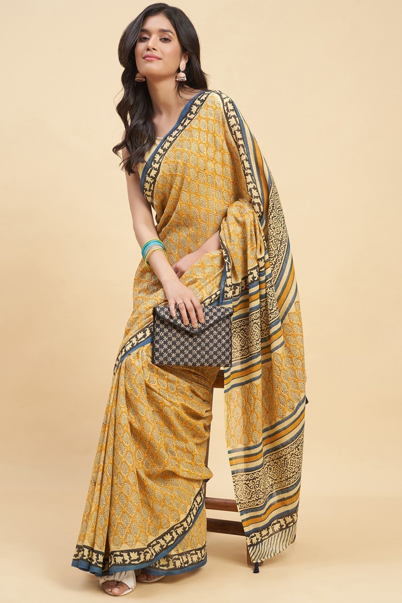 Handblock Printed Excelsa Mul Cotton Saree – Traditional Indian Women’s Dress for Festivals, Weddings & Special Occasions