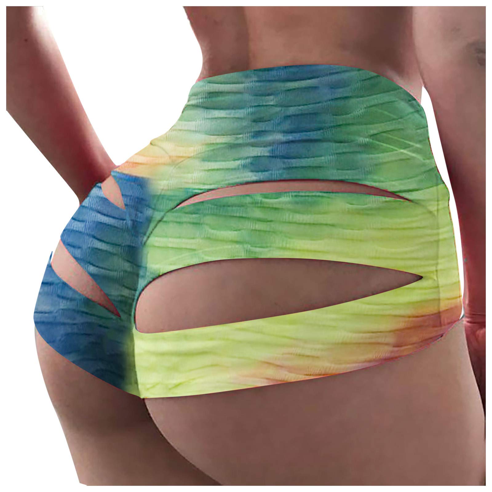 HUERTOP Women's High Waist Tie-Dye Bandage Bike Shorts - Butt Lifting Yoga Pants for Workout, Running & Casual Wear