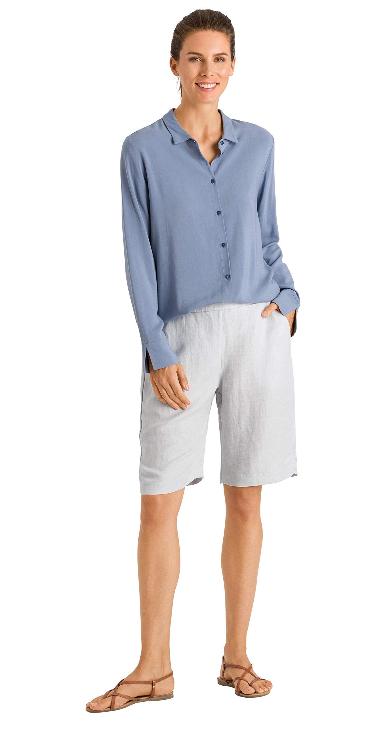 HANRO Women's Long Sleeve Shirt - Soft Cotton Comfort Fit Blouse for Work & Casual Wear | Office, Date Night & Everyday Outfits