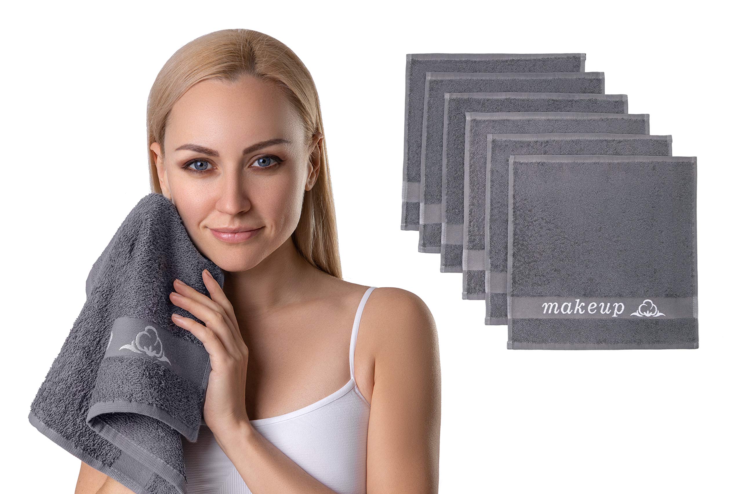 Milano Makeup Remover Towel Set of 6 - 100% Cotton Soft Absorbent Facial Towels for Makeup Removal & Skincare (Grey, 6-Piece) - Perfect for Daily Beauty Routine & Spa Days