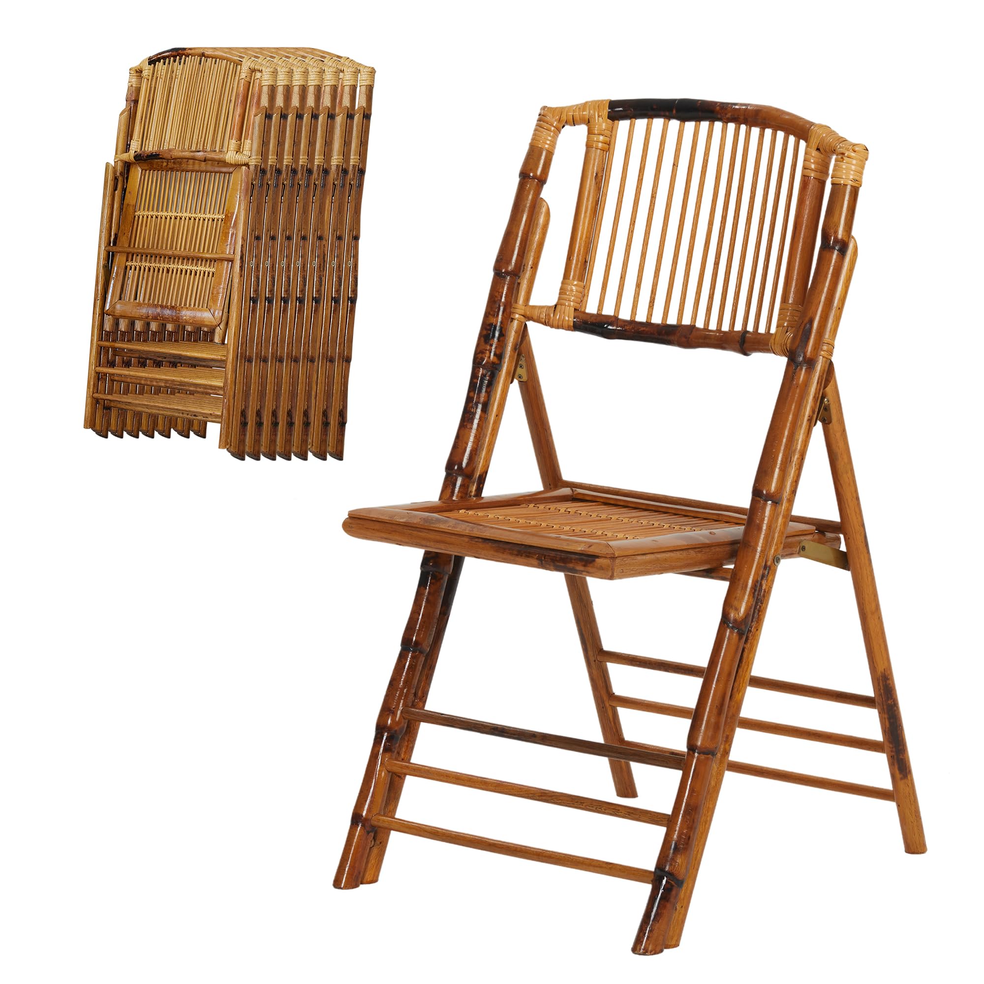 Real Relax 8-Pack Bamboo Folding Chairs - Foldable Stackable Patio Dining Chairs for Indoor Outdoor Use - Perfect for Living Room, Bedroom, Garden, Balcony & Backyard Gatherings