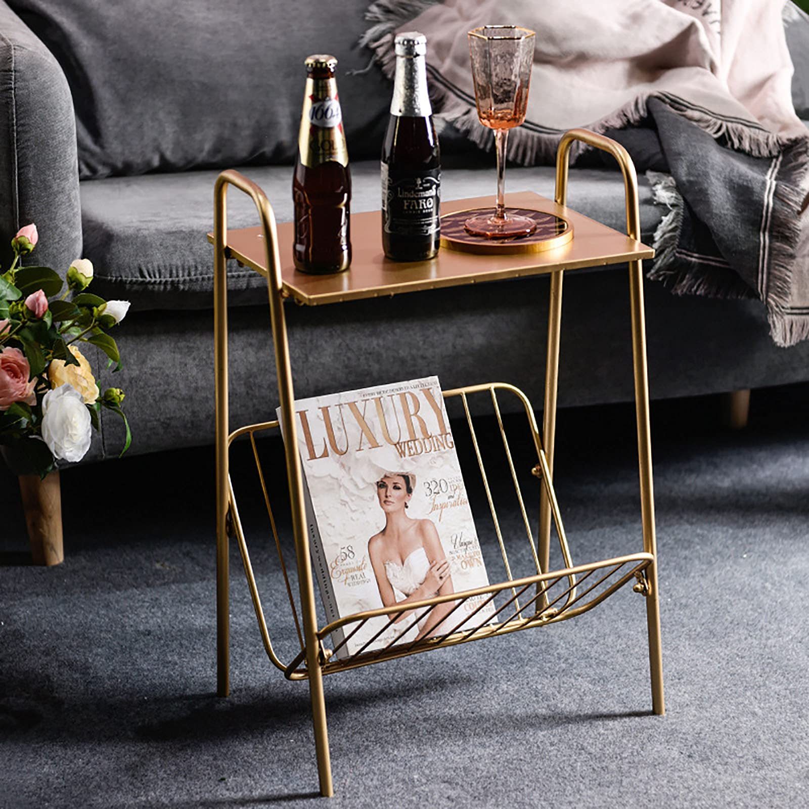 Portable A-Shape Metal Side Table - Multifunctional Storage End Table for Indoor & Outdoor Use - Perfect for Porch, Bedroom, Patio, and Small Spaces